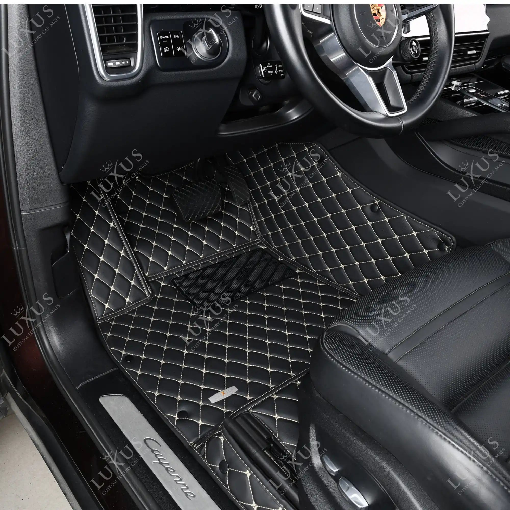 Luxus Car Mats™ – Luxus-Automatten-Set mit schwarzen und beigen Nähten