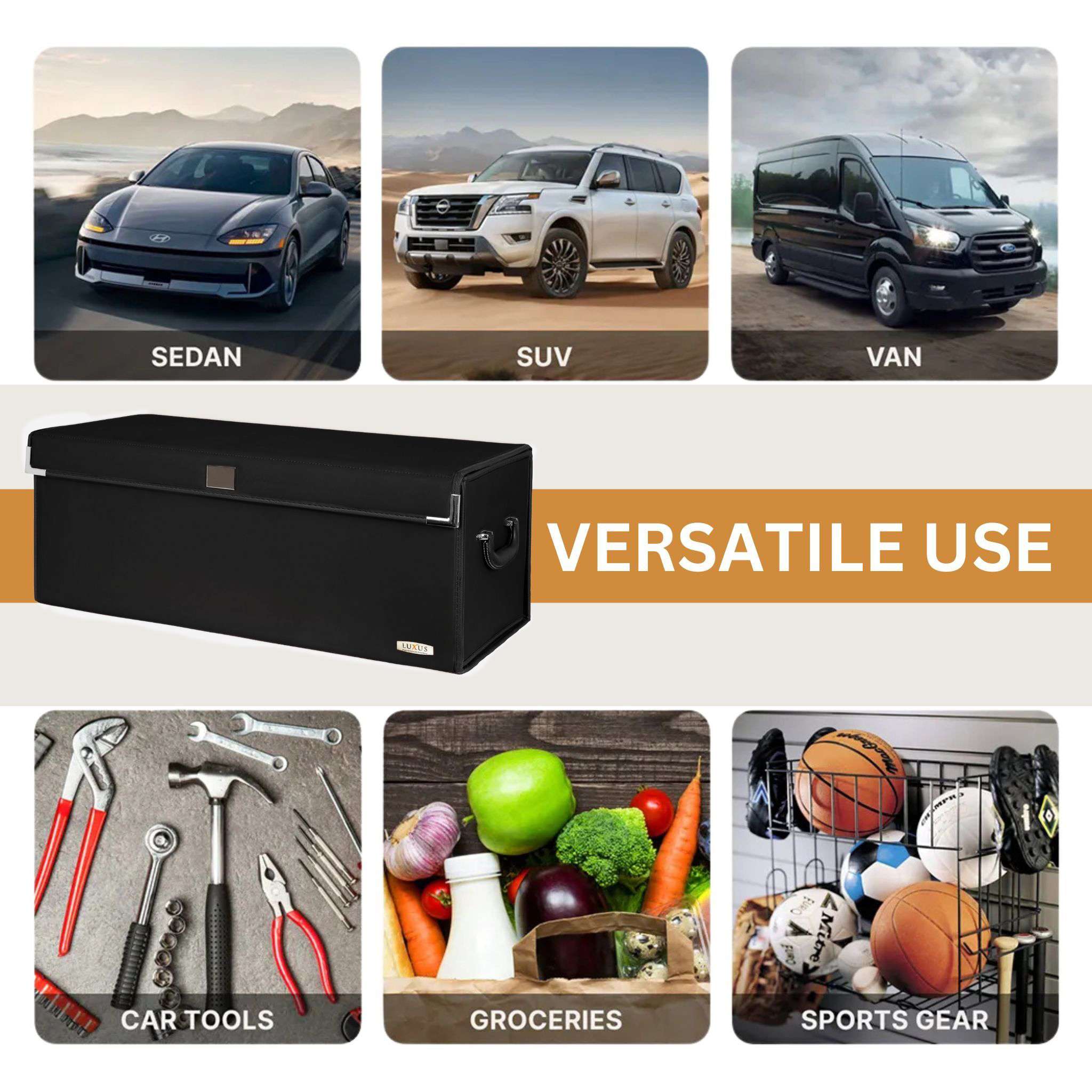 Luxus Premium Seamless Trunk Organizer | Black