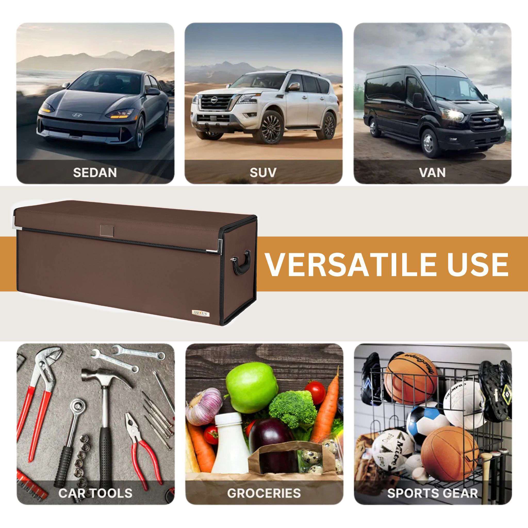 Luxus Premium Seamless Trunk Organizer | Chocolate Brown