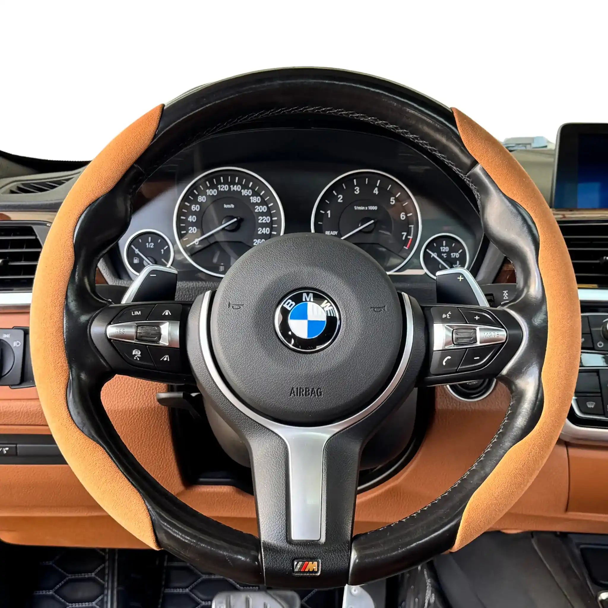 Luxus Alcantara Minimalist Steering Wheel Cover - Corsa Grip - Cuoio Siena