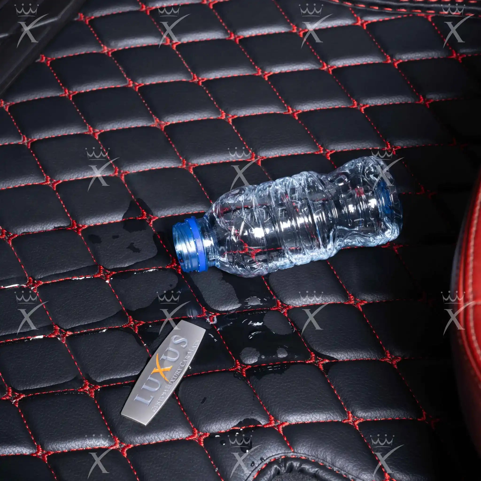 Ferrari Red Diamond & Brown Carpet | Double Layer Luxury Car Mats Set
