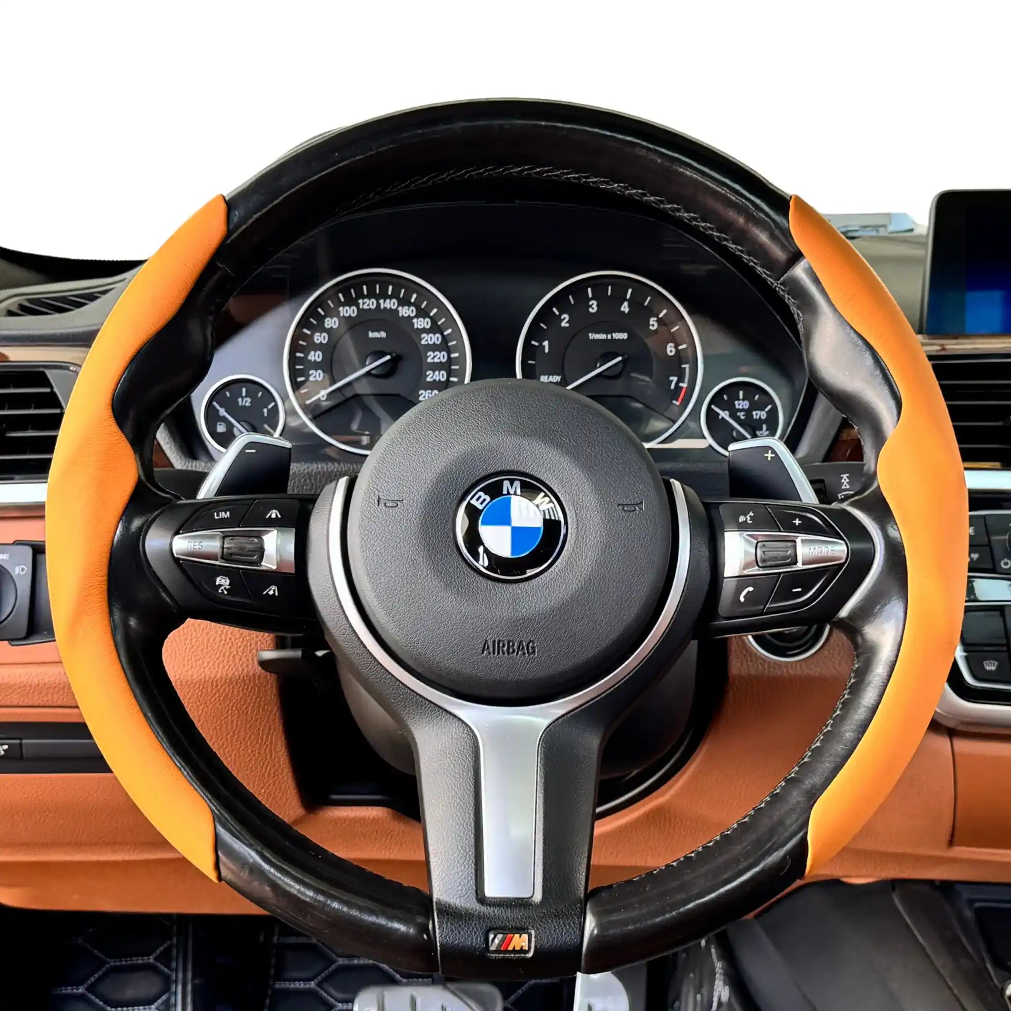 Luxus Nappa Leather Minimalist Steering Wheel Cover - Sport Grip - Arancio Leoncino