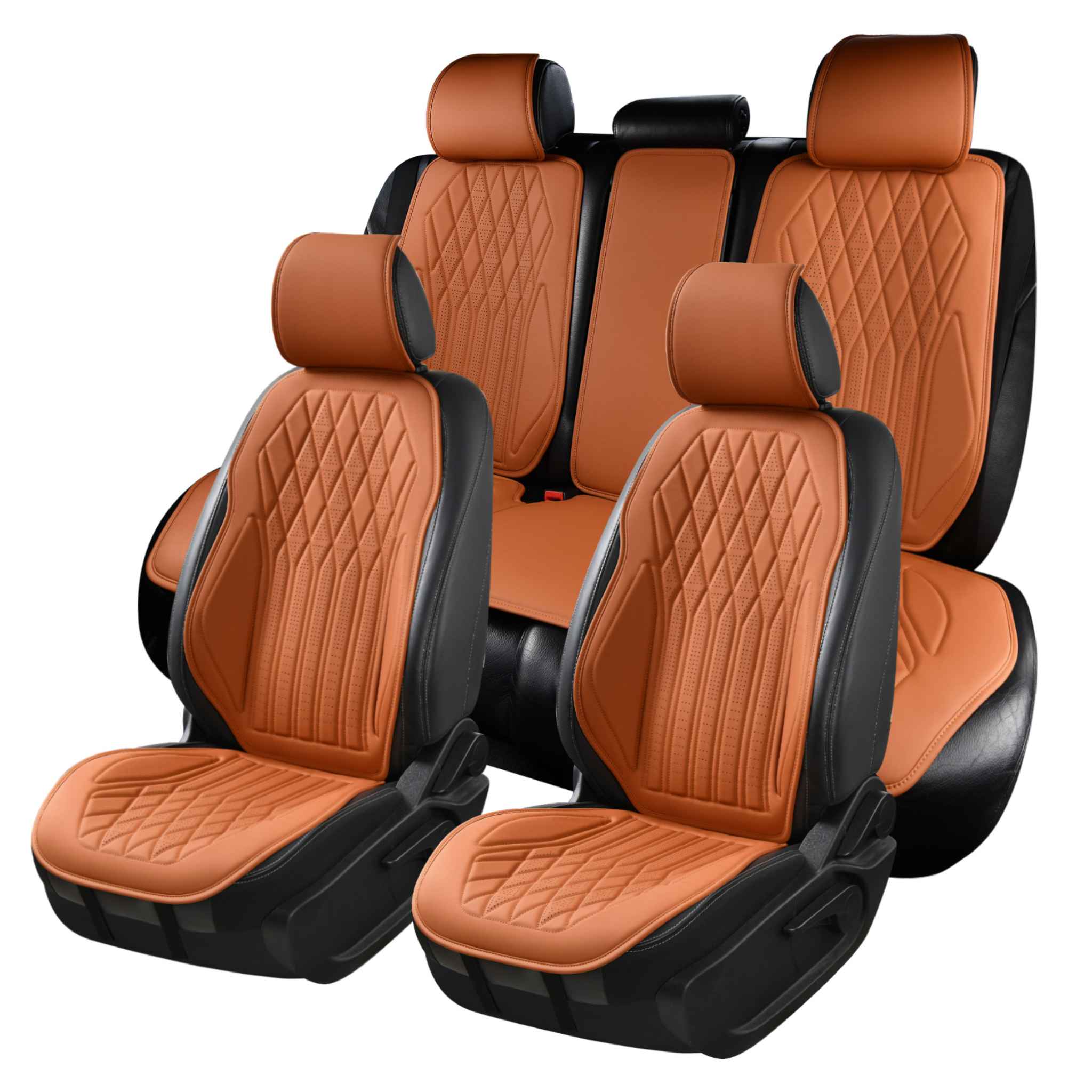 Luxus VeilFit™ OEM-Style Diamond Vegan Leather Car Seat Covers – Caramel Brown