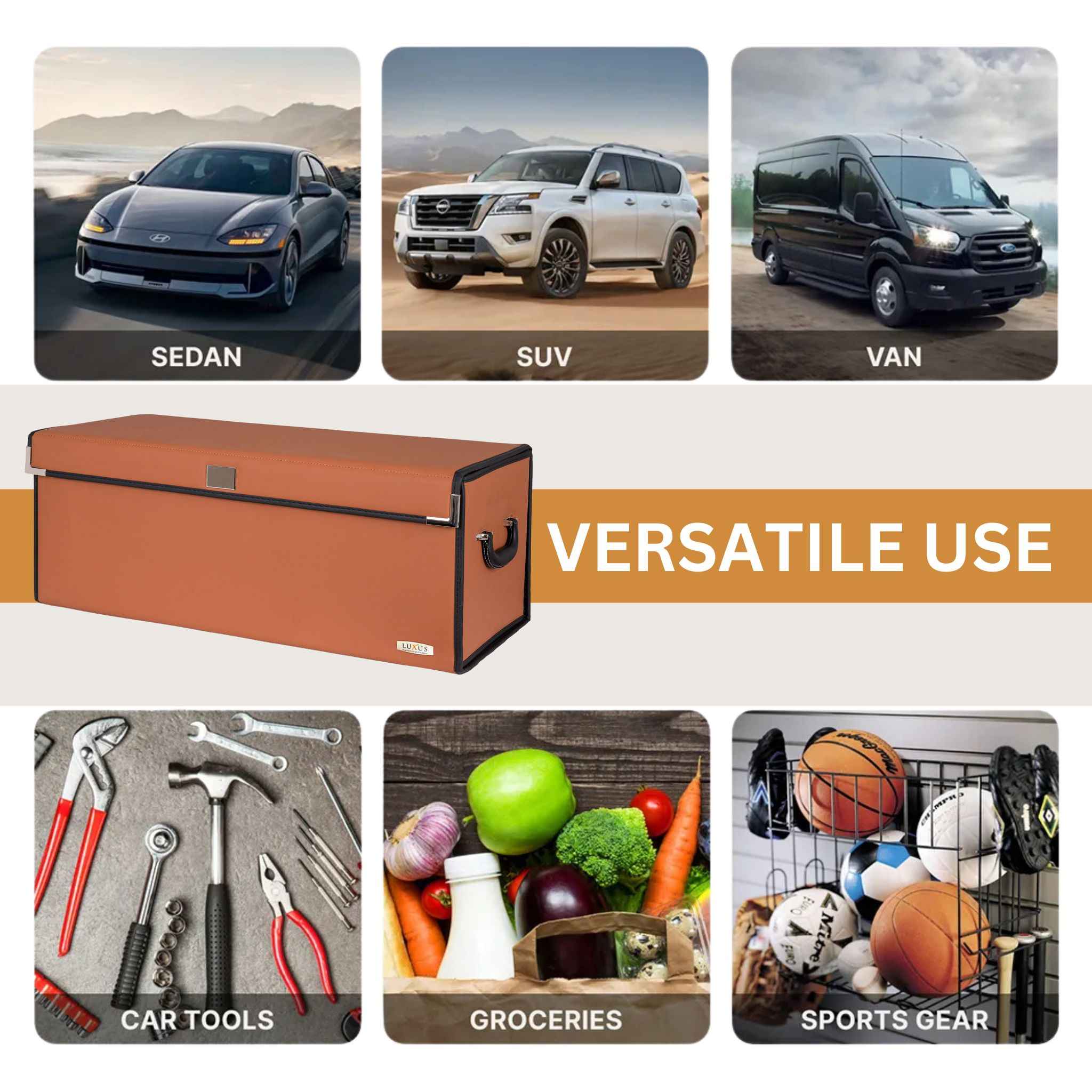 Luxus Premium Seamless Trunk Organizer | Caramel Brown