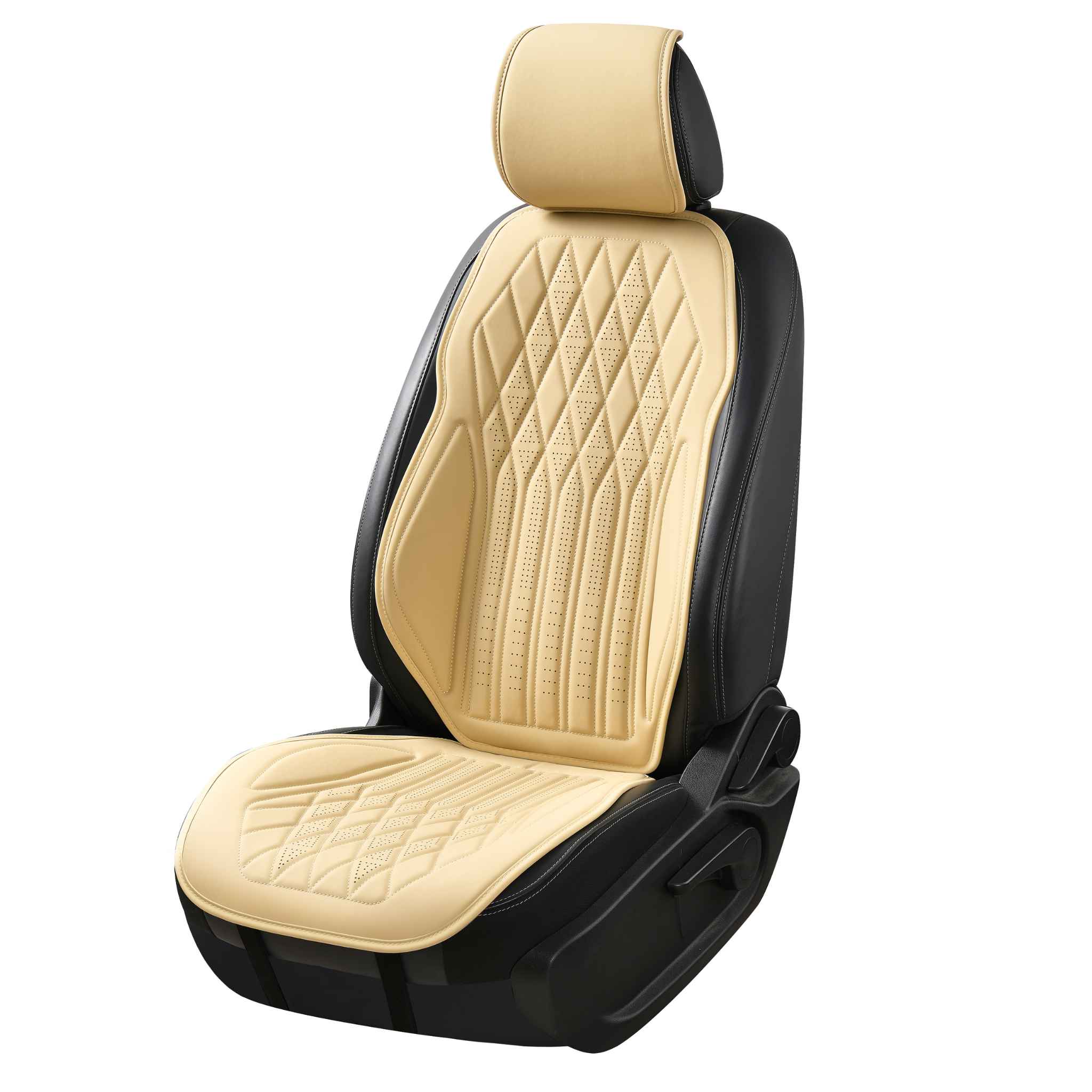 Luxus VeilFit™ OEM-Style Diamond Vegan Leather Car Seat Covers – Cream Beige