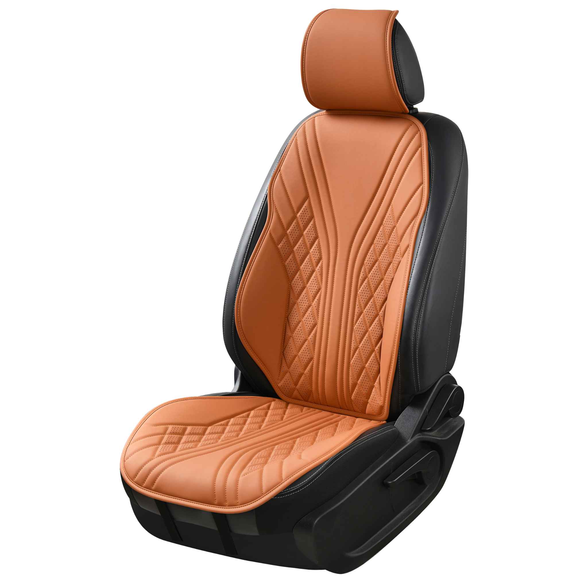 Luxus VeilFit™ OEM-Style Flow Vegan Leather Car Seat Covers – Caramel Brown