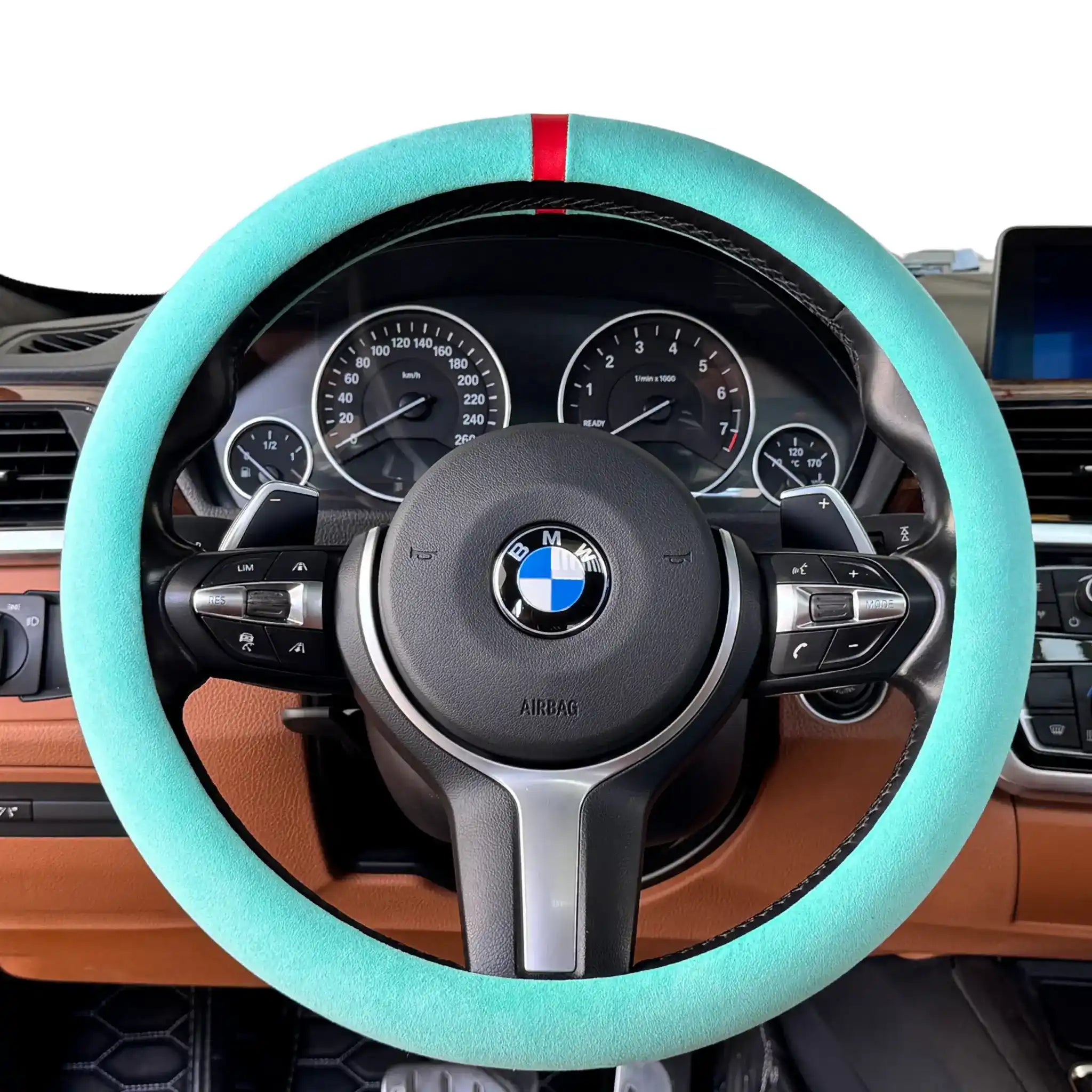 Luxus Alcantara Full Steering Wheel Cover - Tiffany Blue
