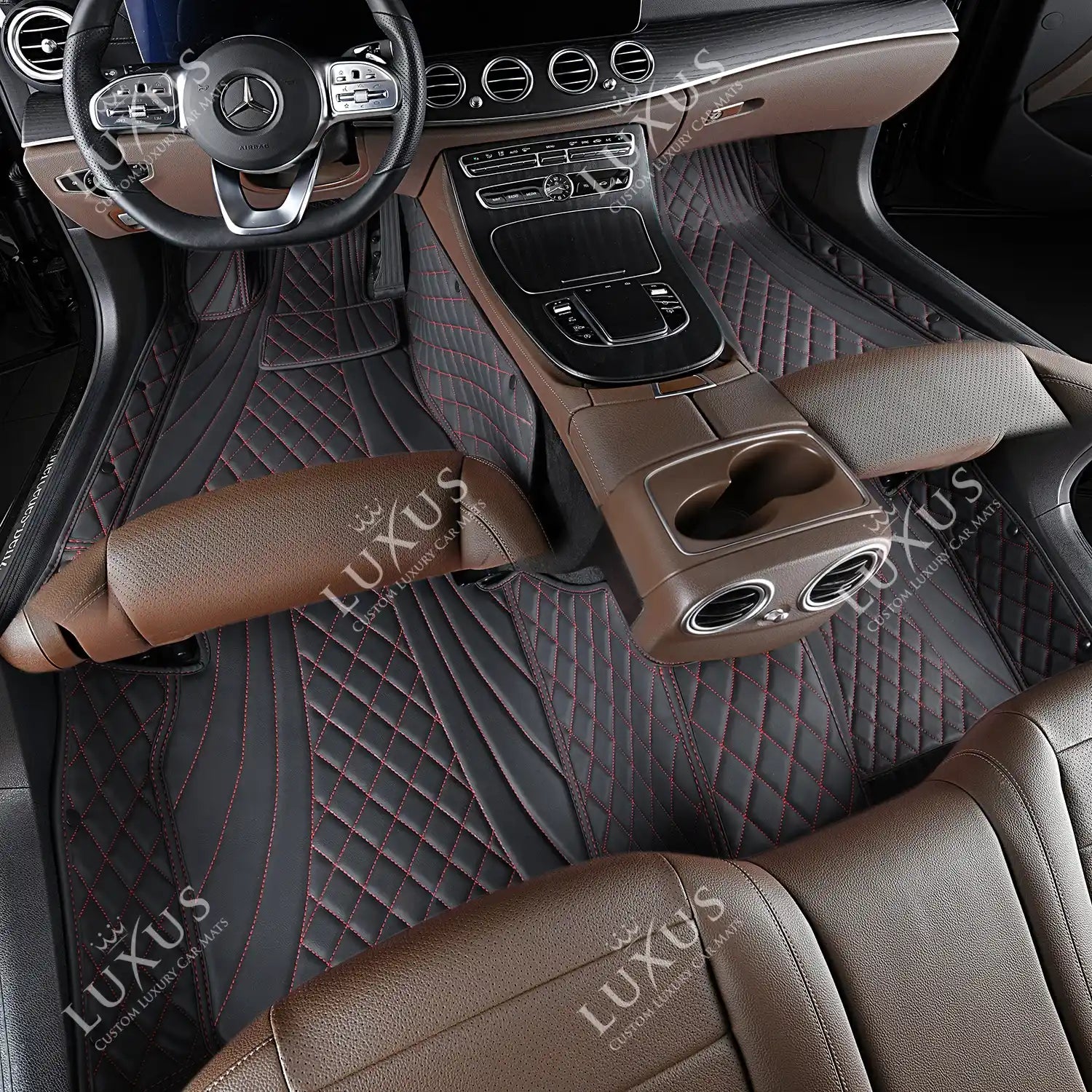 Luxus Car Mats™ - Set di tappetini per auto di lusso con cuciture nere e nere