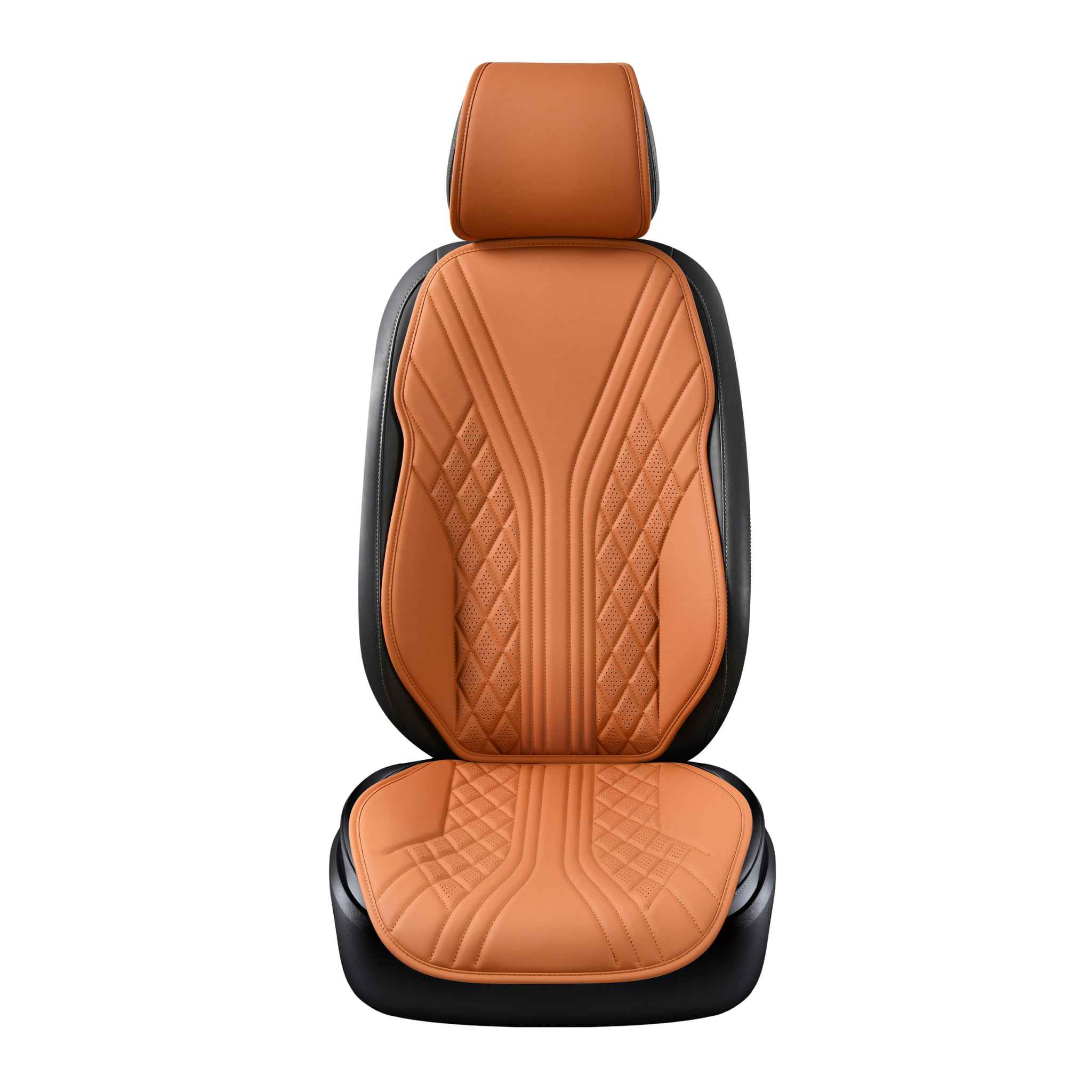 Luxus VeilFit™ OEM-Style Flow Vegan Leather Car Seat Covers – Caramel Brown