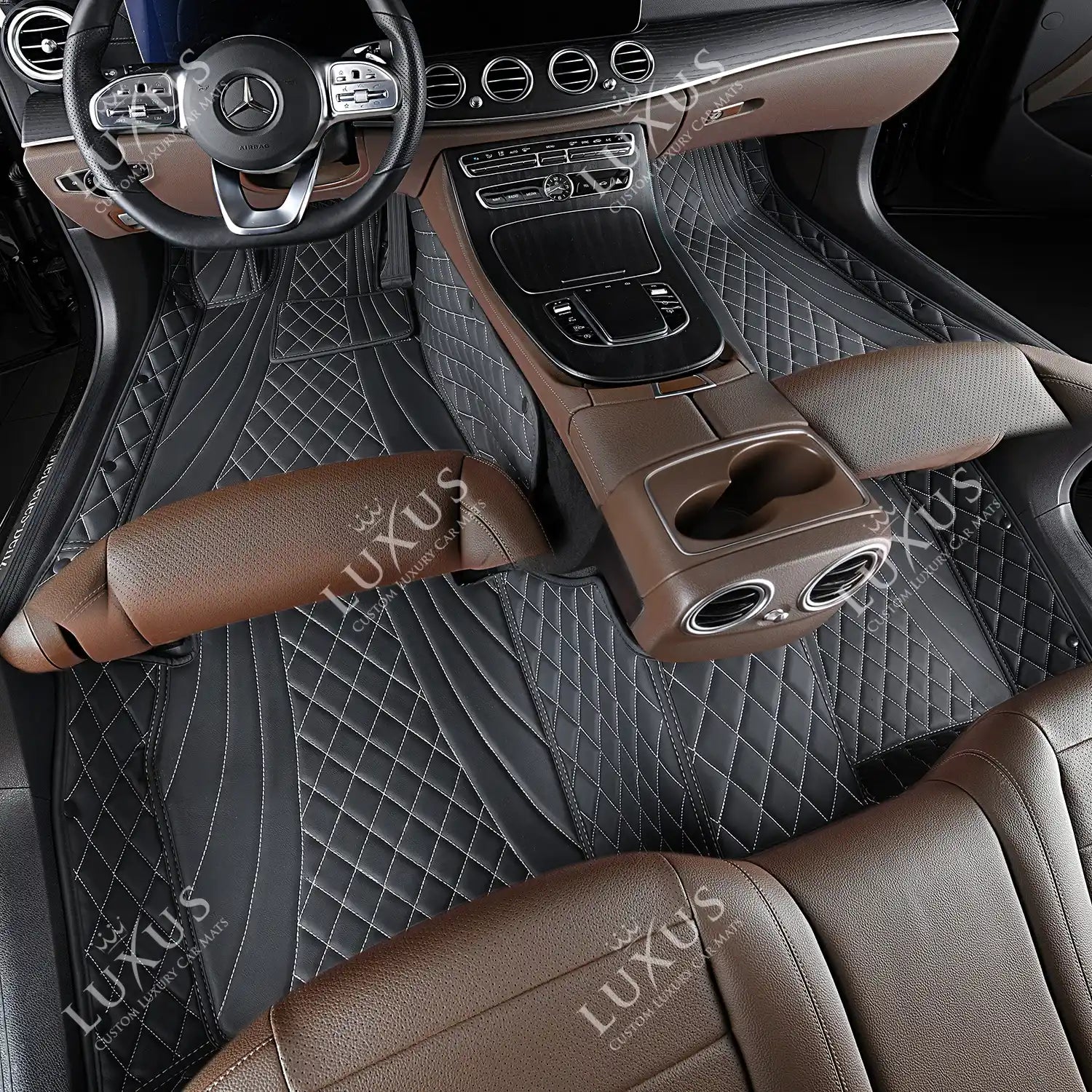 Luxus Car Mats™ - Juego de alfombrillas de lujo con costuras en negro y negro