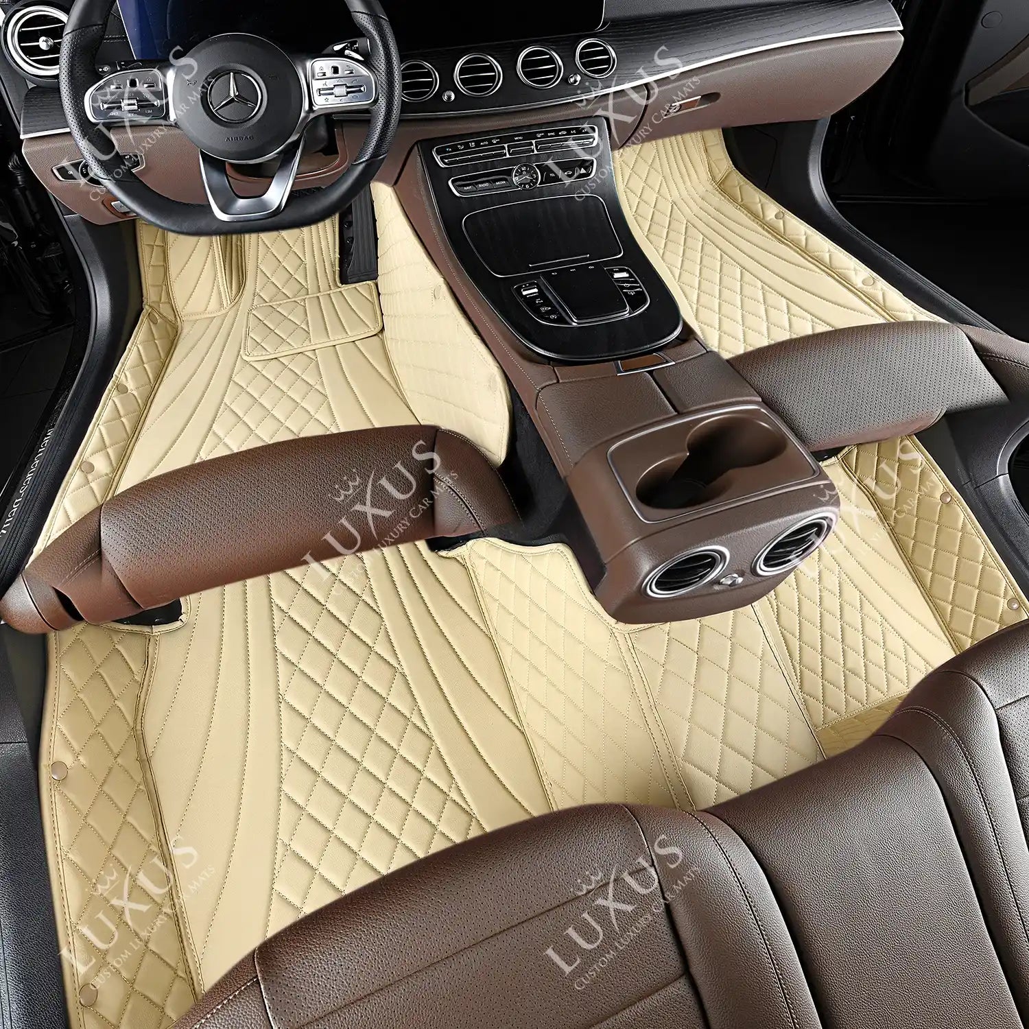 Luxus Car Mats™ - Set di tappetini per auto di lusso con cuciture nere e nere