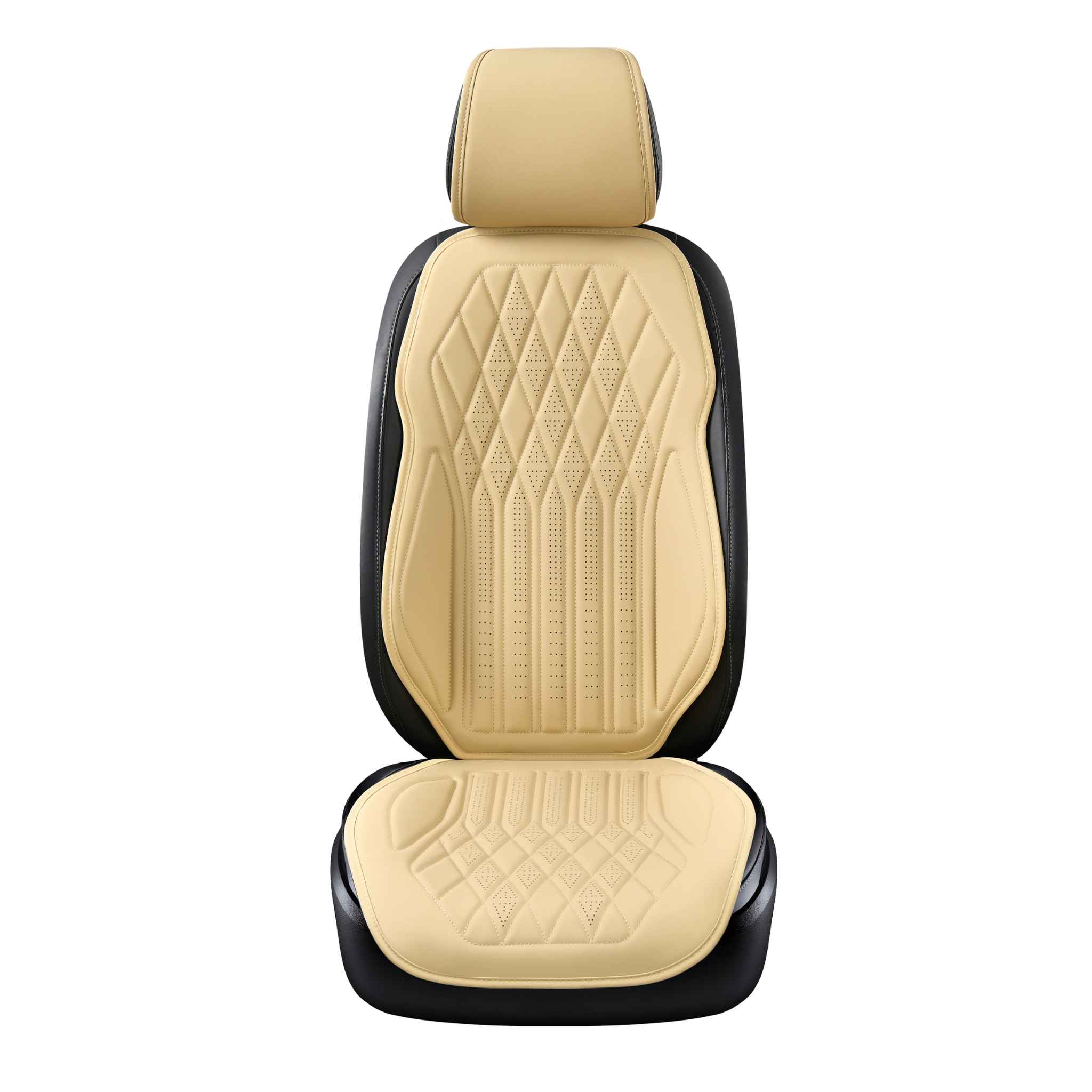 Luxus VeilFit™ OEM-Style Diamond Vegan Leather Car Seat Covers – Cream Beige