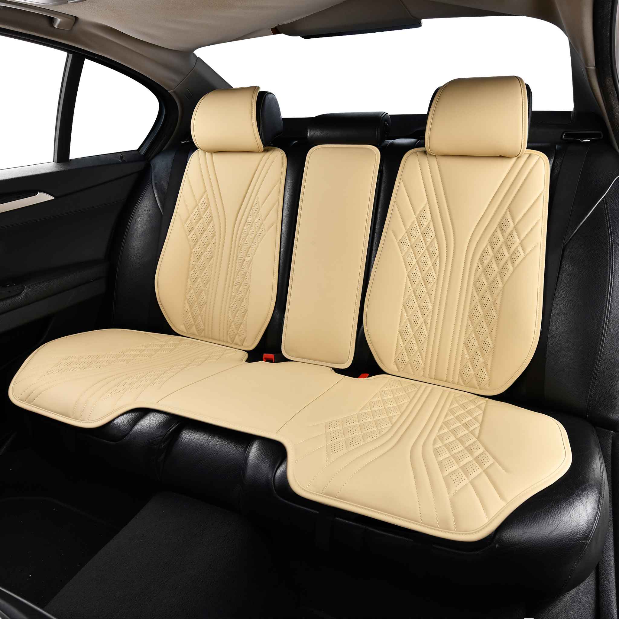 Luxus VeilFit™ OEM-Style Flow Vegan Leather Car Seat Covers – Cream Beige