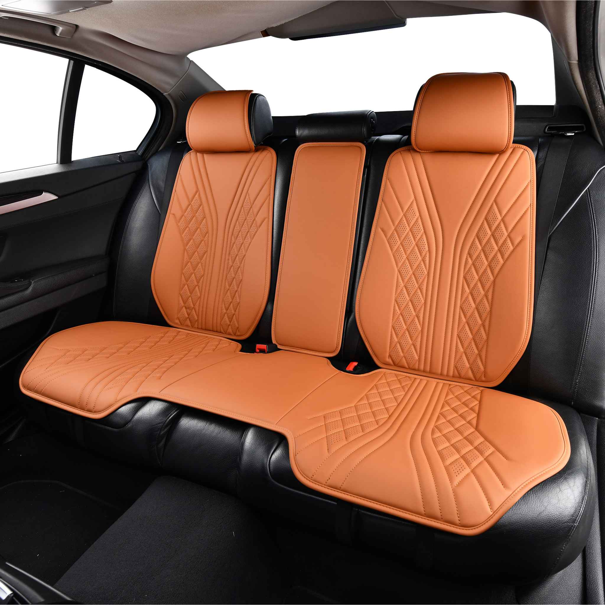Luxus VeilFit™ OEM-Style Flow Vegan Leather Car Seat Covers – Caramel Brown