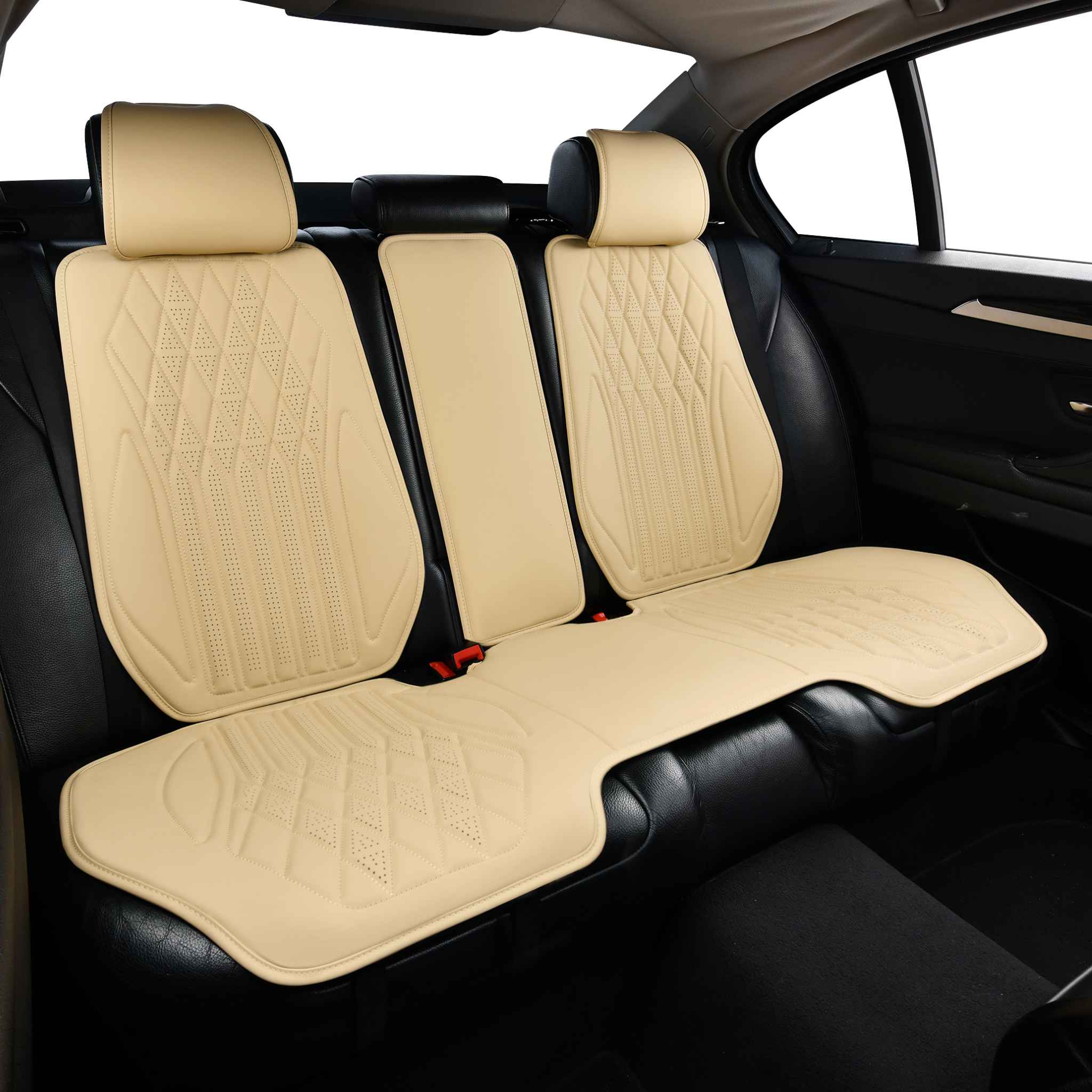 Luxus VeilFit™ OEM-Style Diamond Vegan Leather Car Seat Covers – Cream Beige