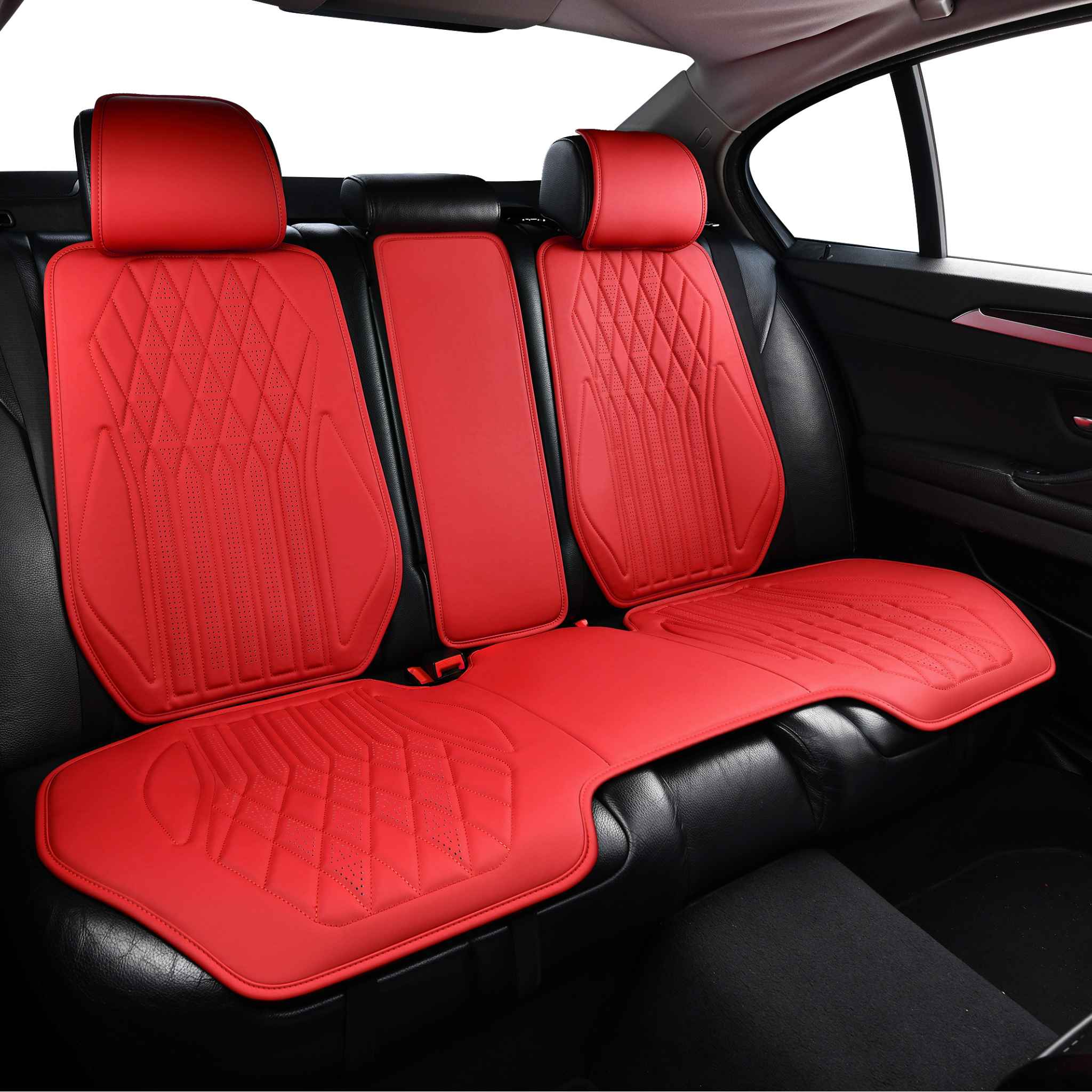 Luxus VeilFit™ OEM-Style Diamond Vegan Leather Car Seat Covers – Ferrari Red