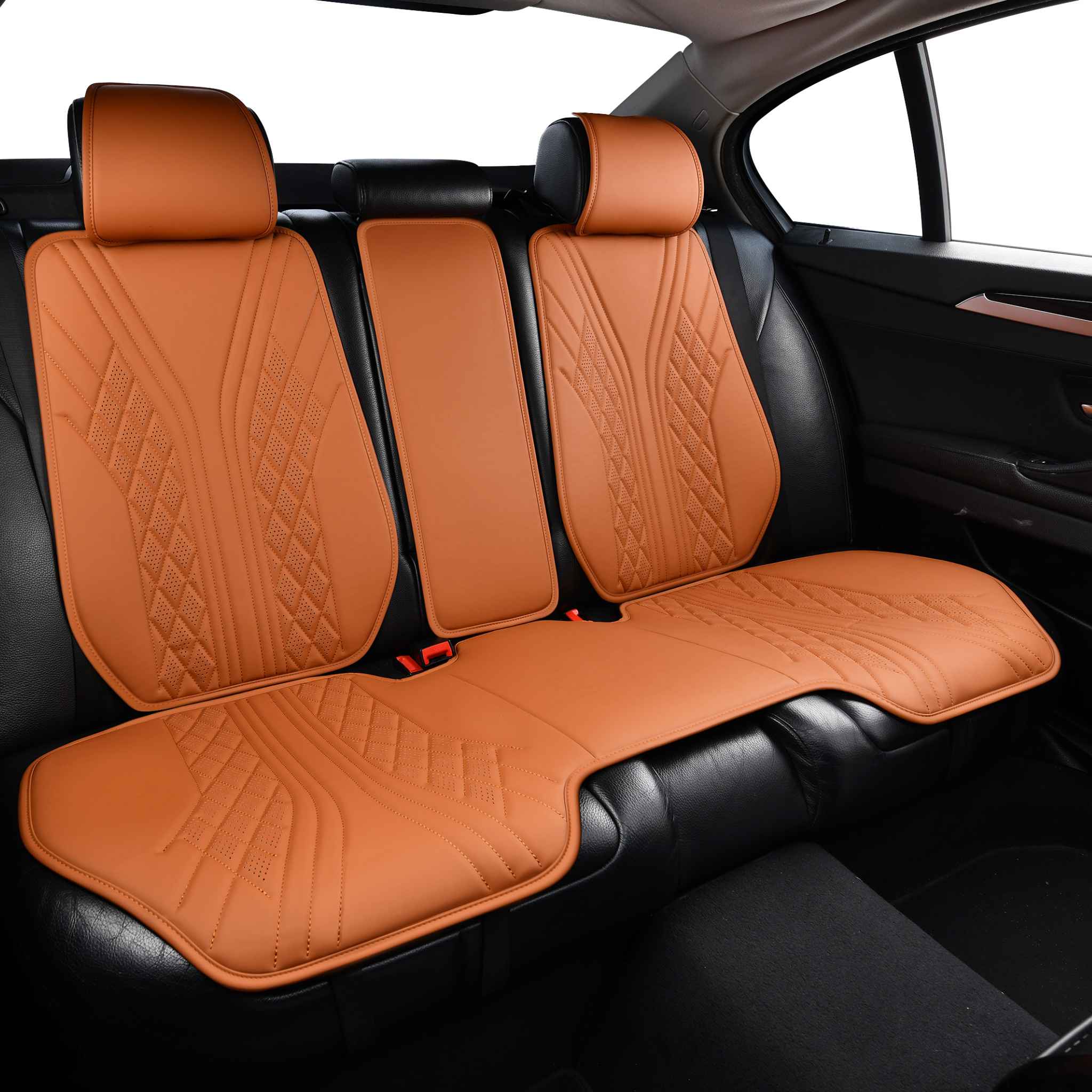 Luxus VeilFit™ OEM-Style Flow Vegan Leather Car Seat Covers – Caramel Brown