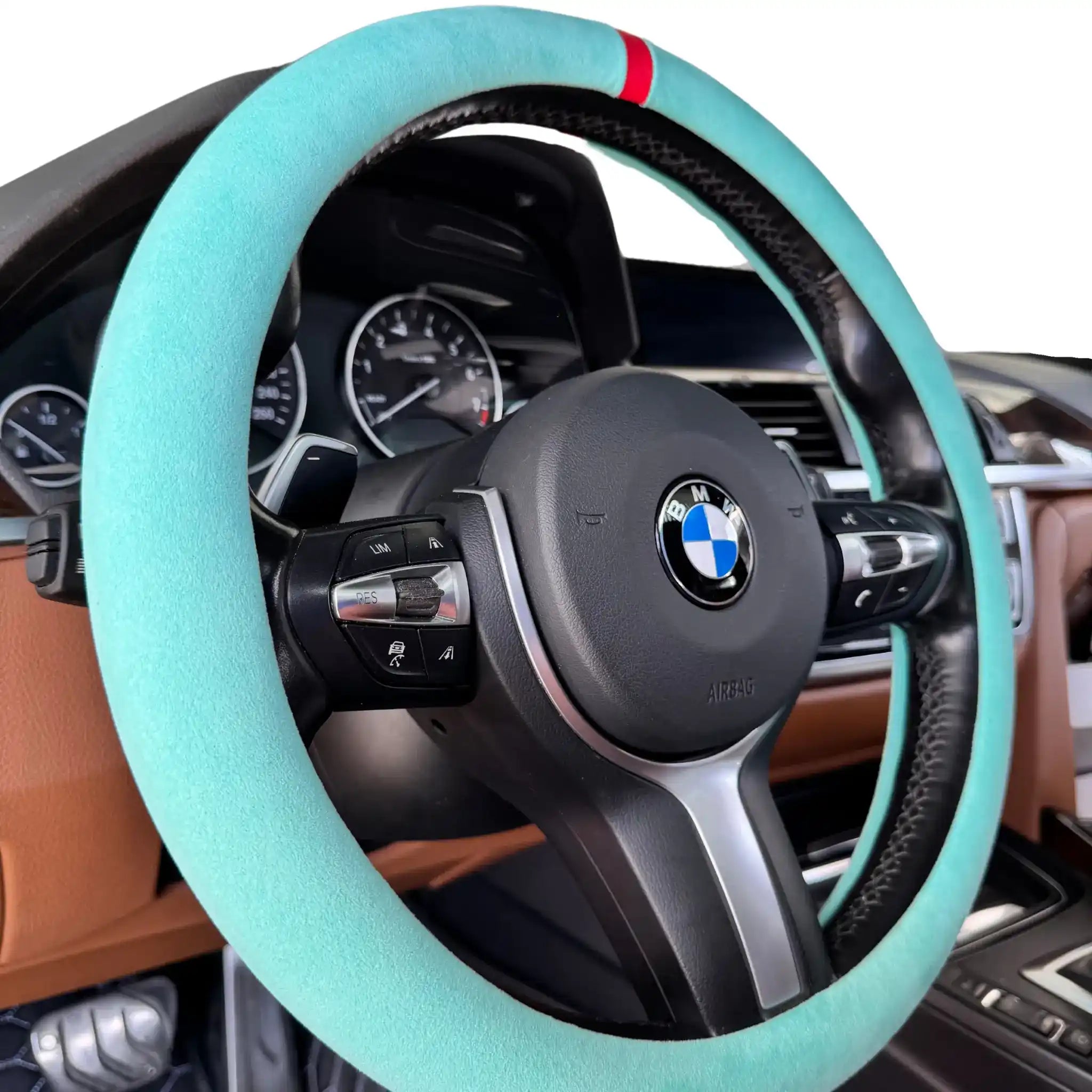 Luxus Alcantara Full Steering Wheel Cover - Tiffany Blue