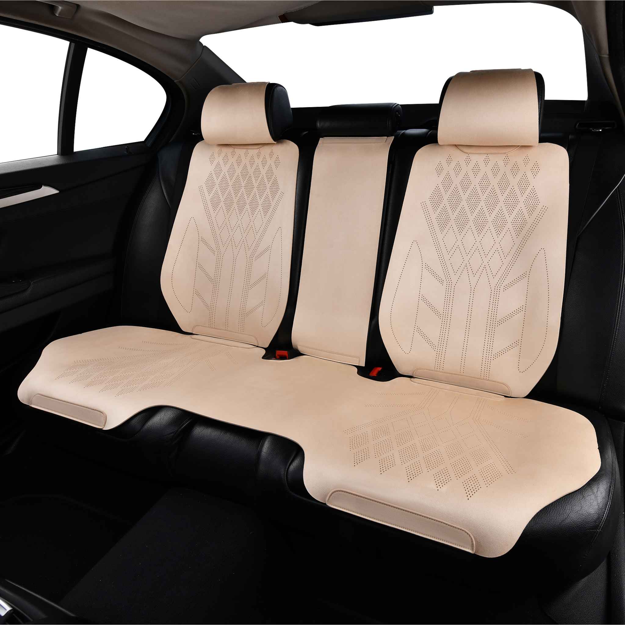 Luxus VeilFit™ OEM-Style Diamond Suede Car Seat Covers – Cream Beige