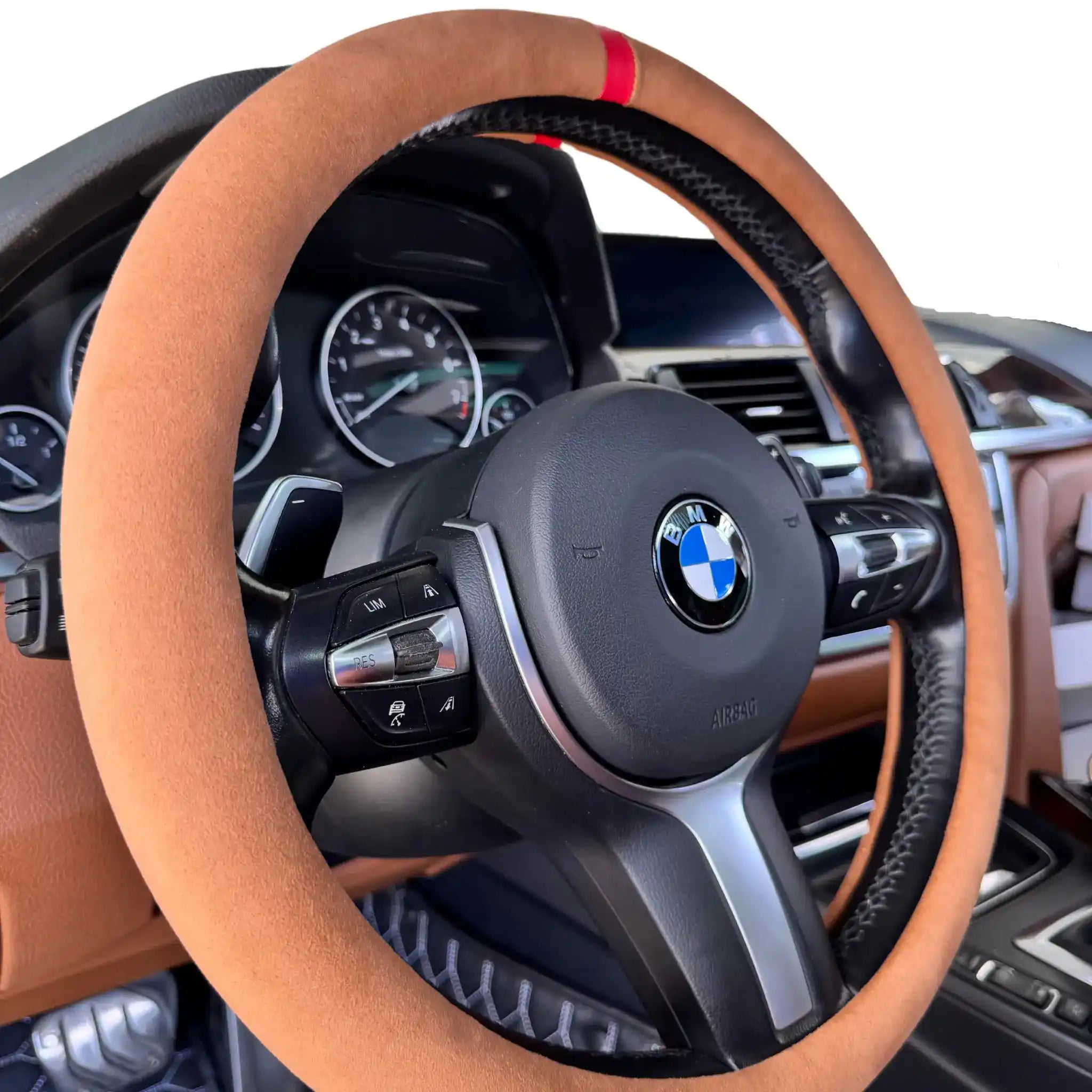 Luxus Alcantara Full Steering Wheel Cover - Cuoio Siena