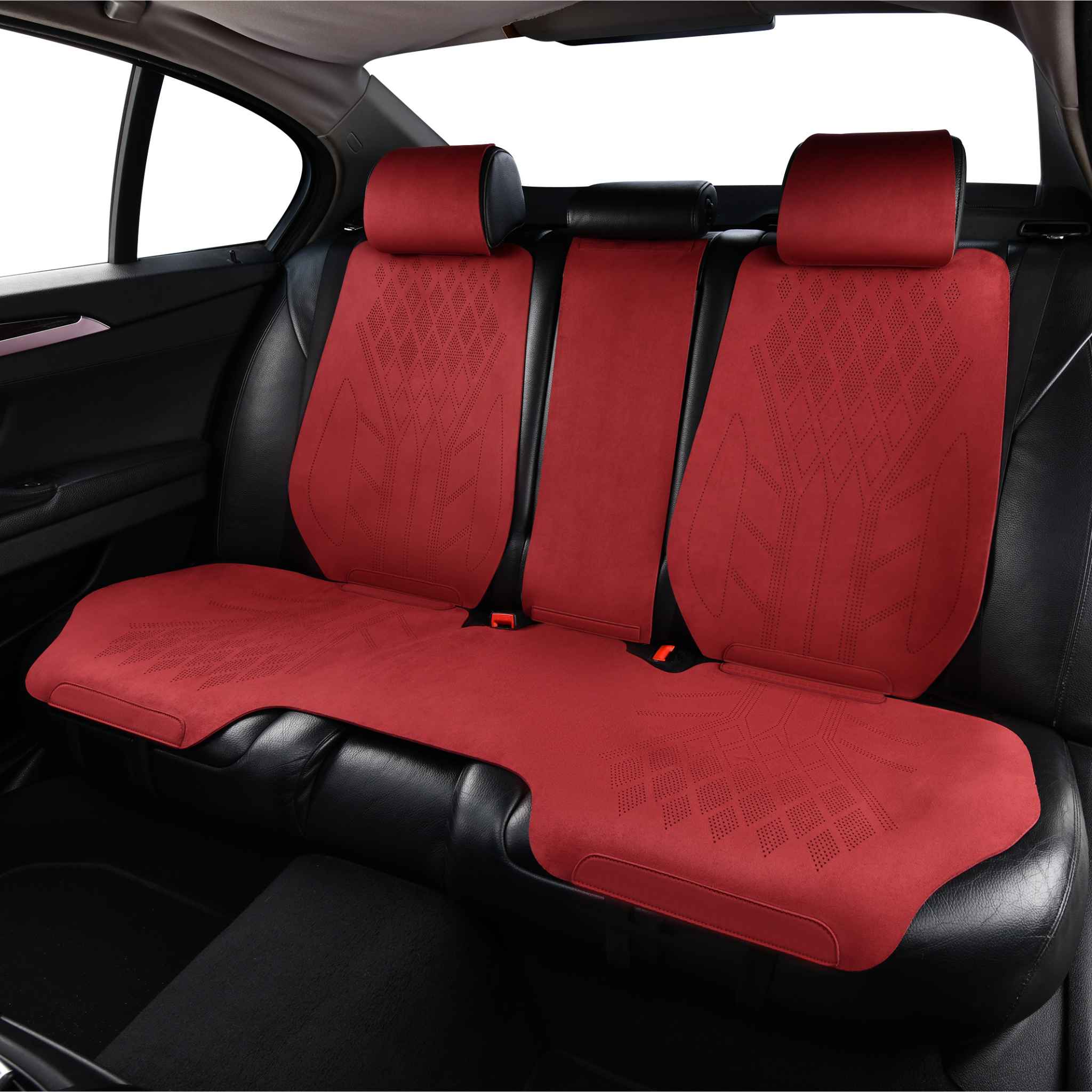 Luxus VeilFit™ OEM-Style Diamond Suede Car Seat Covers – Cherry Red