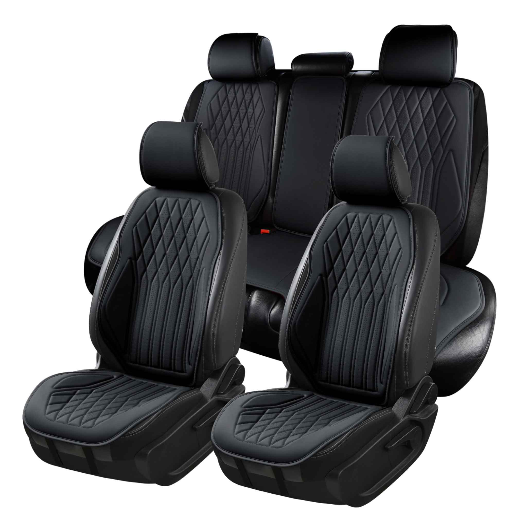 Luxus VeilFit™ OEM-Style Diamond Vegan Leather Car Seat Covers – Onyx Black
