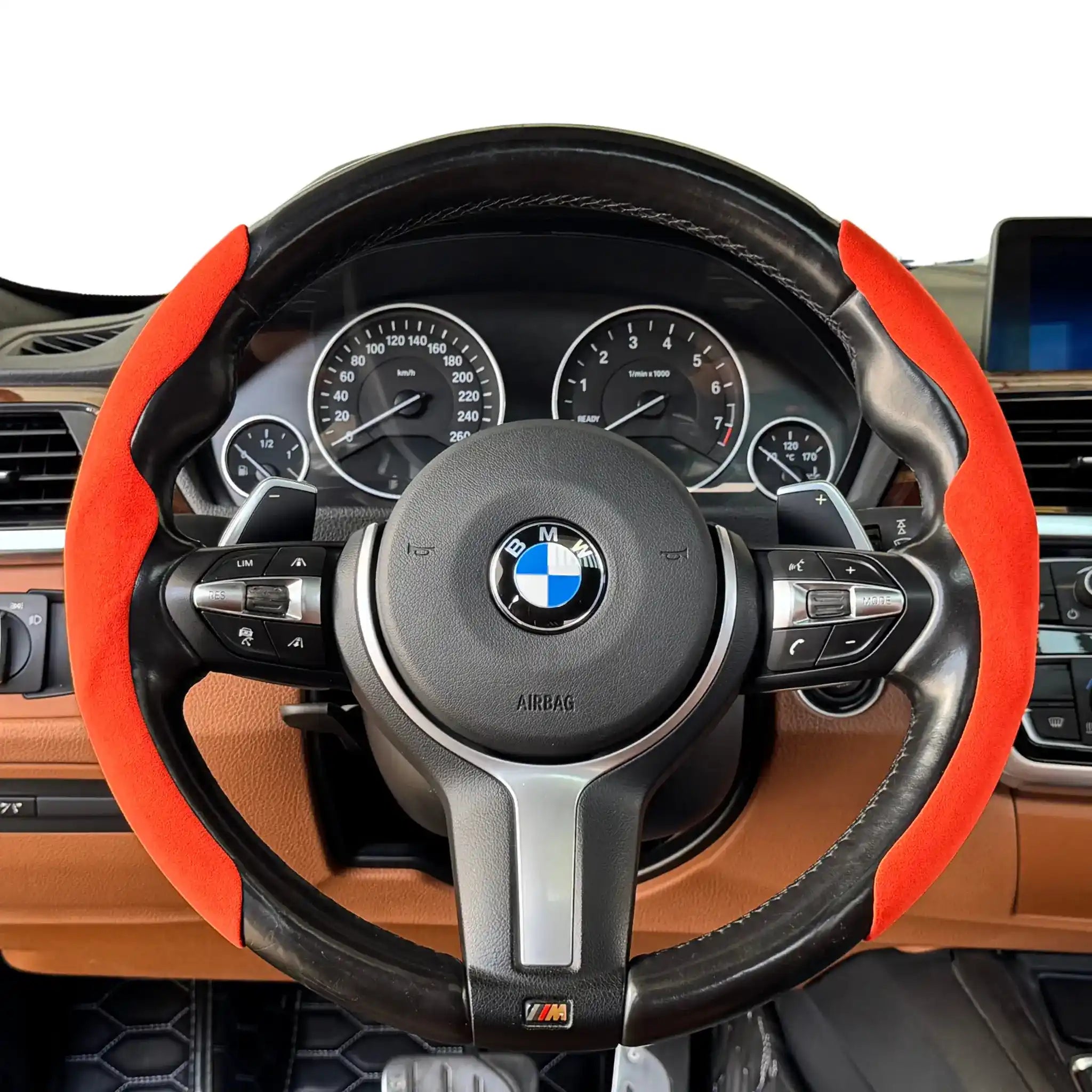 Luxus Alcantara Minimalist Steering Wheel Cover - Sport Grip - Rosso