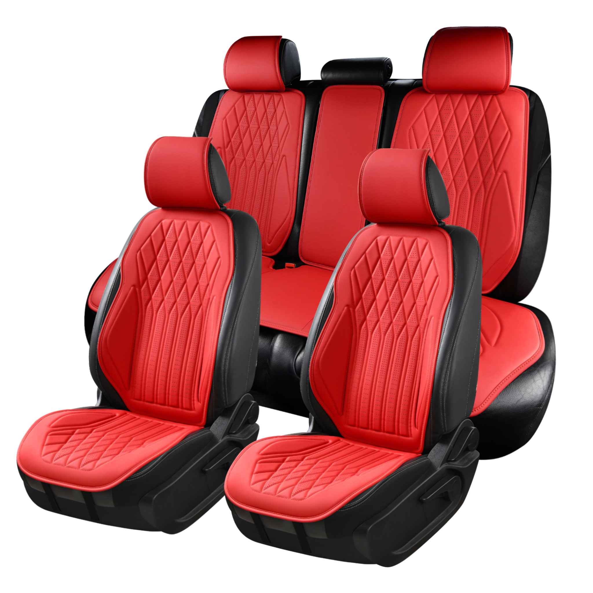 Luxus VeilFit™ OEM-Style Diamond Vegan Leather Car Seat Covers – Ferrari Red