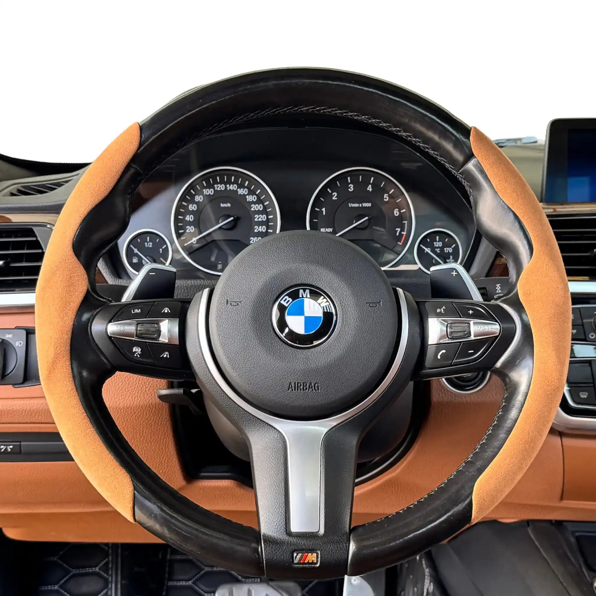 Luxus Alcantara Minimalist Steering Wheel Cover - Sport Grip - Cuoio Siena