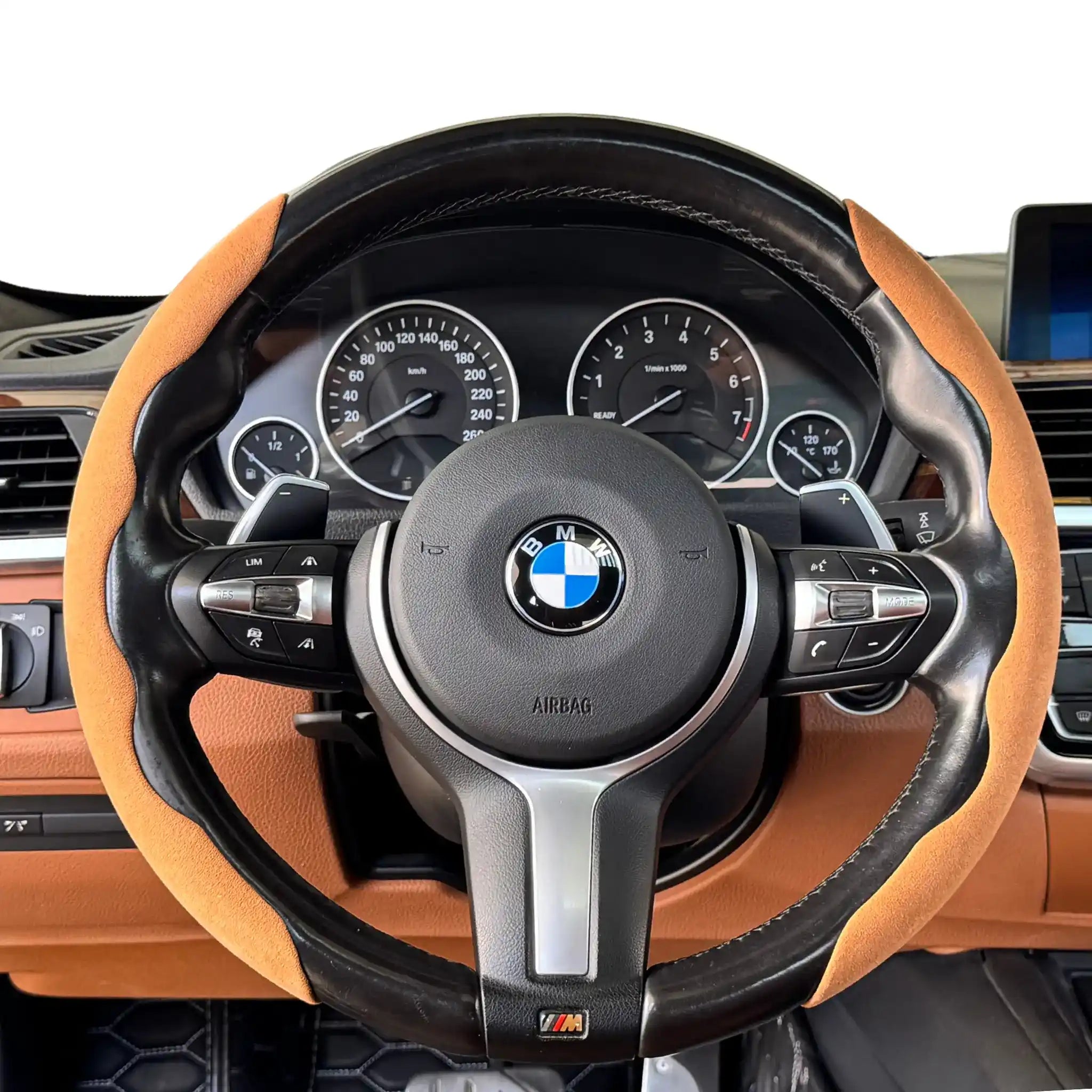 Luxus Alcantara Minimalist Steering Wheel Cover - Classic Grip - Cuoio Siena