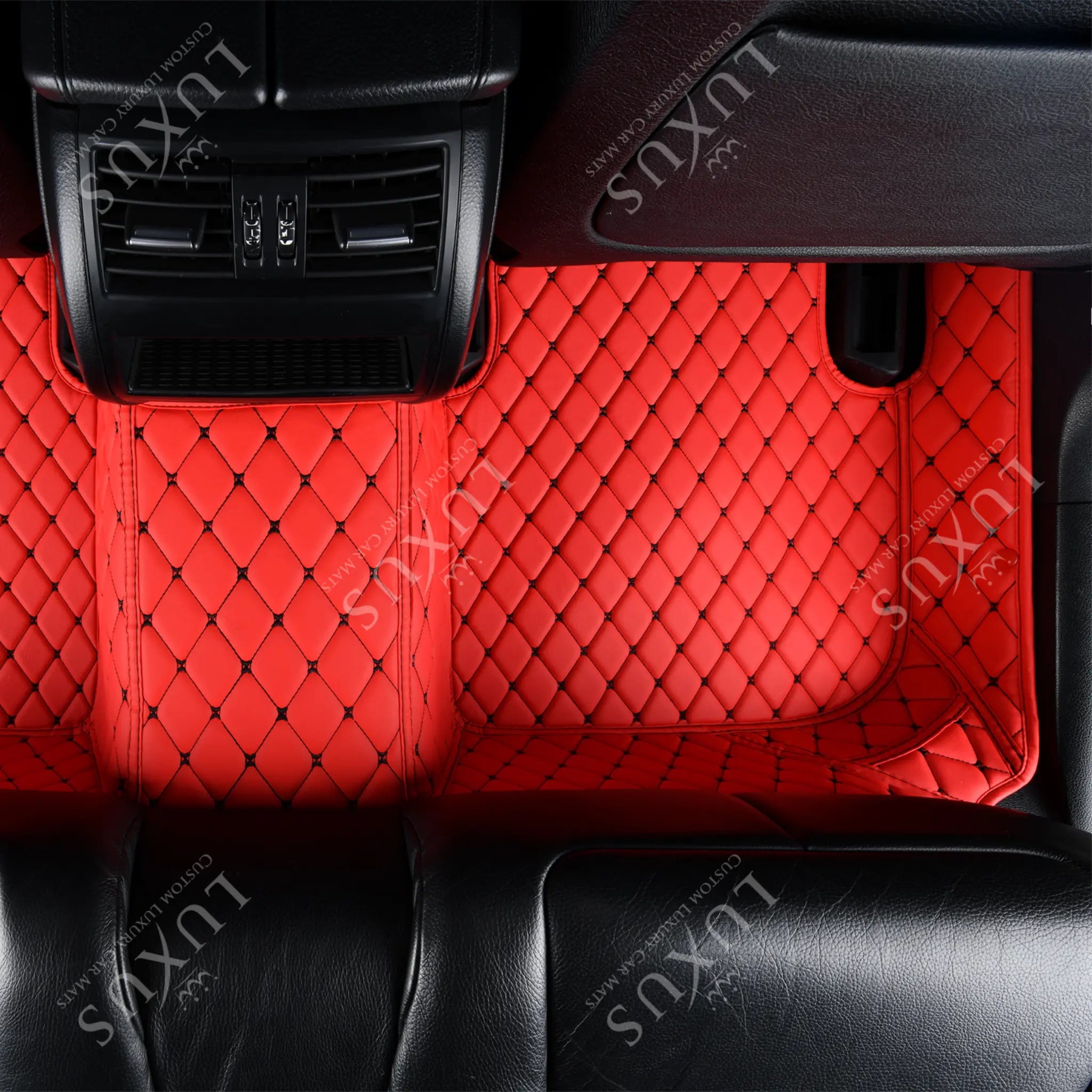 Luxus Premium Diamond Custom Car Mats Set | Ferrari Red & Black Stitching