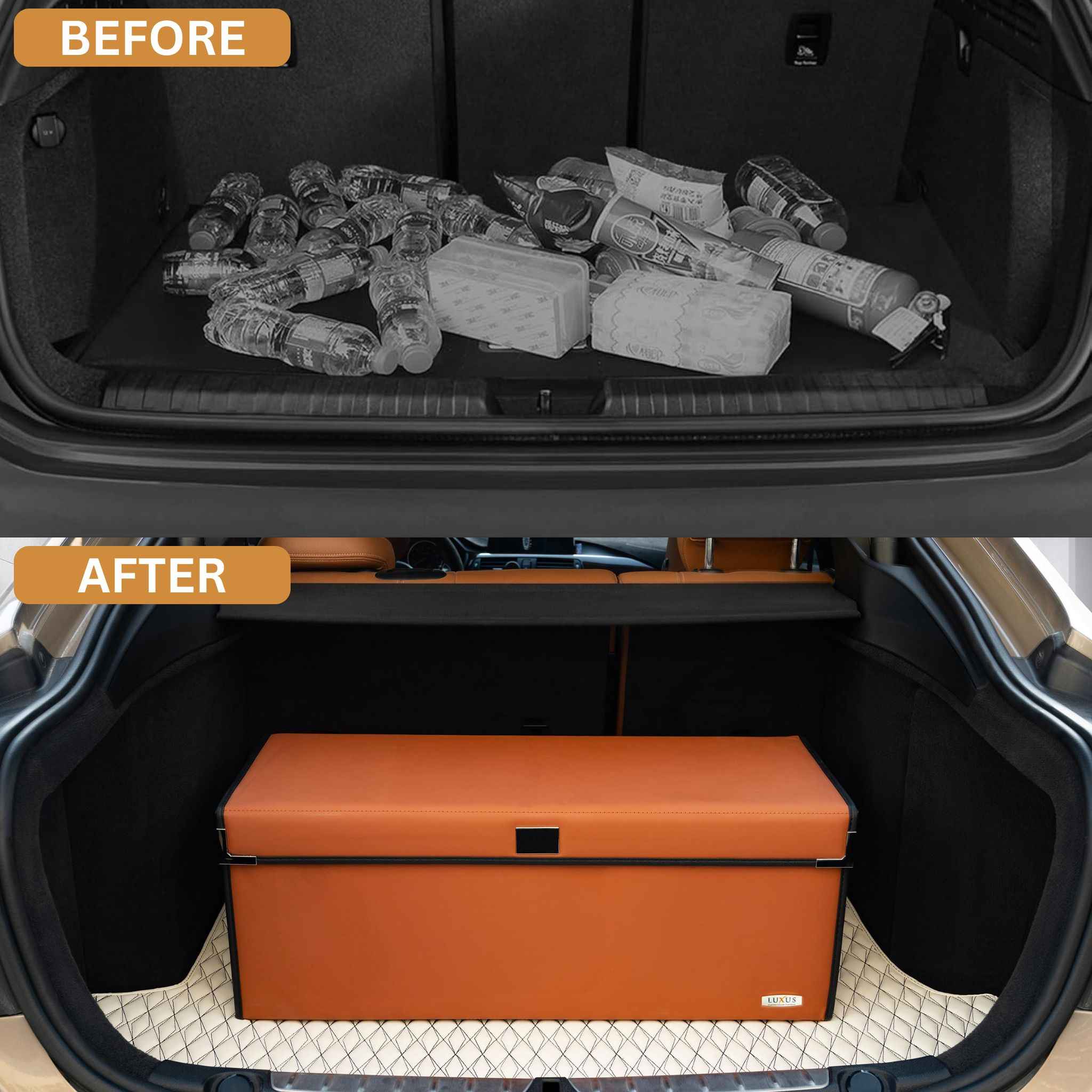 Luxus Premium Seamless Trunk Organizer | Caramel Brown