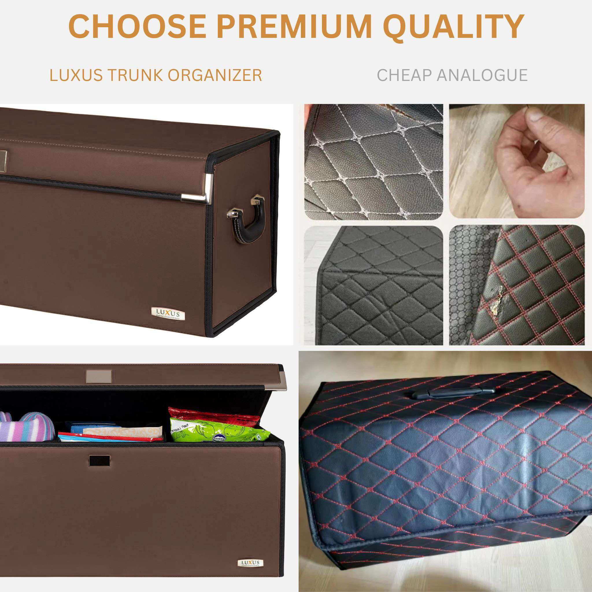 Luxus Premium Seamless Trunk Organizer | Chocolate Brown