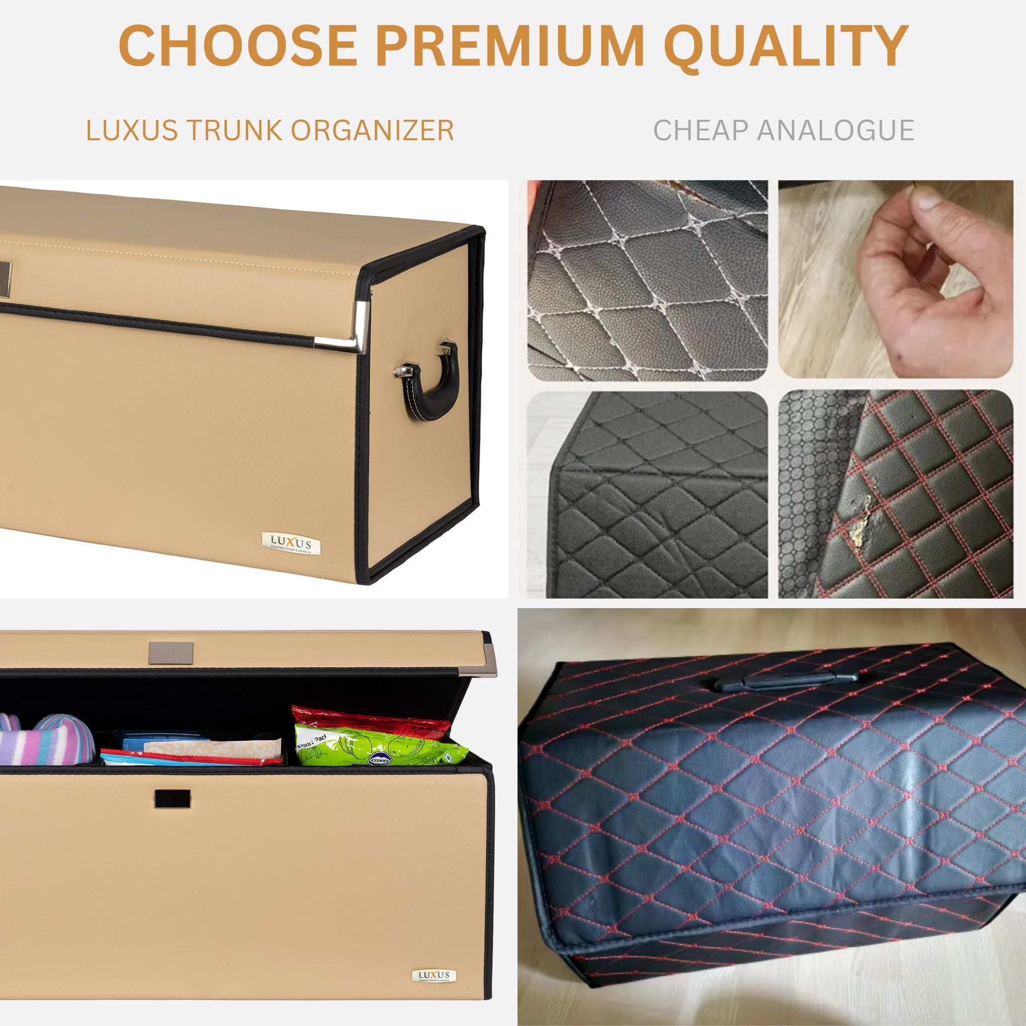 Luxus Premium Seamless Trunk Organizer | Cream Beige