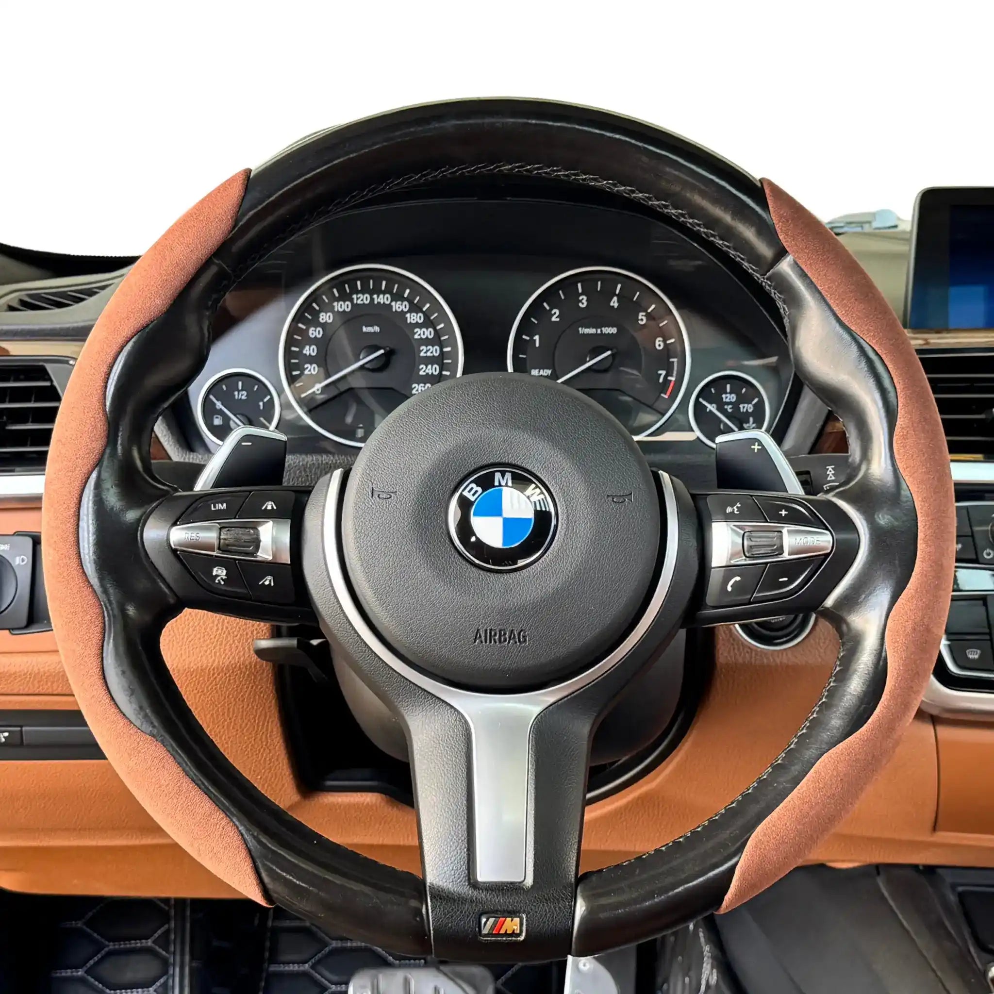 Luxus Alcantara Minimalist Steering Wheel Cover - Classic Grip - Marrone Toscano