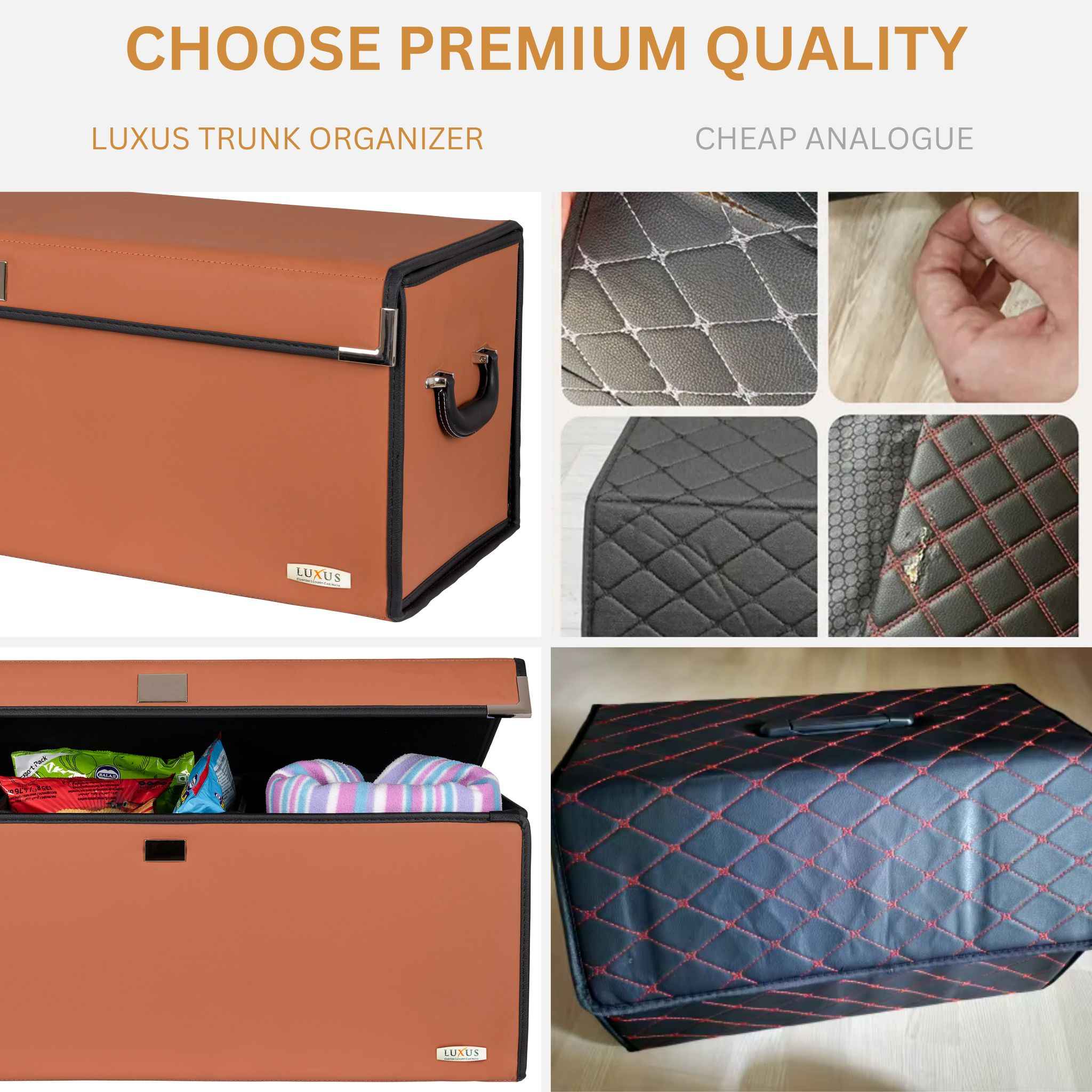 Luxus Premium Seamless Trunk Organizer | Caramel Brown