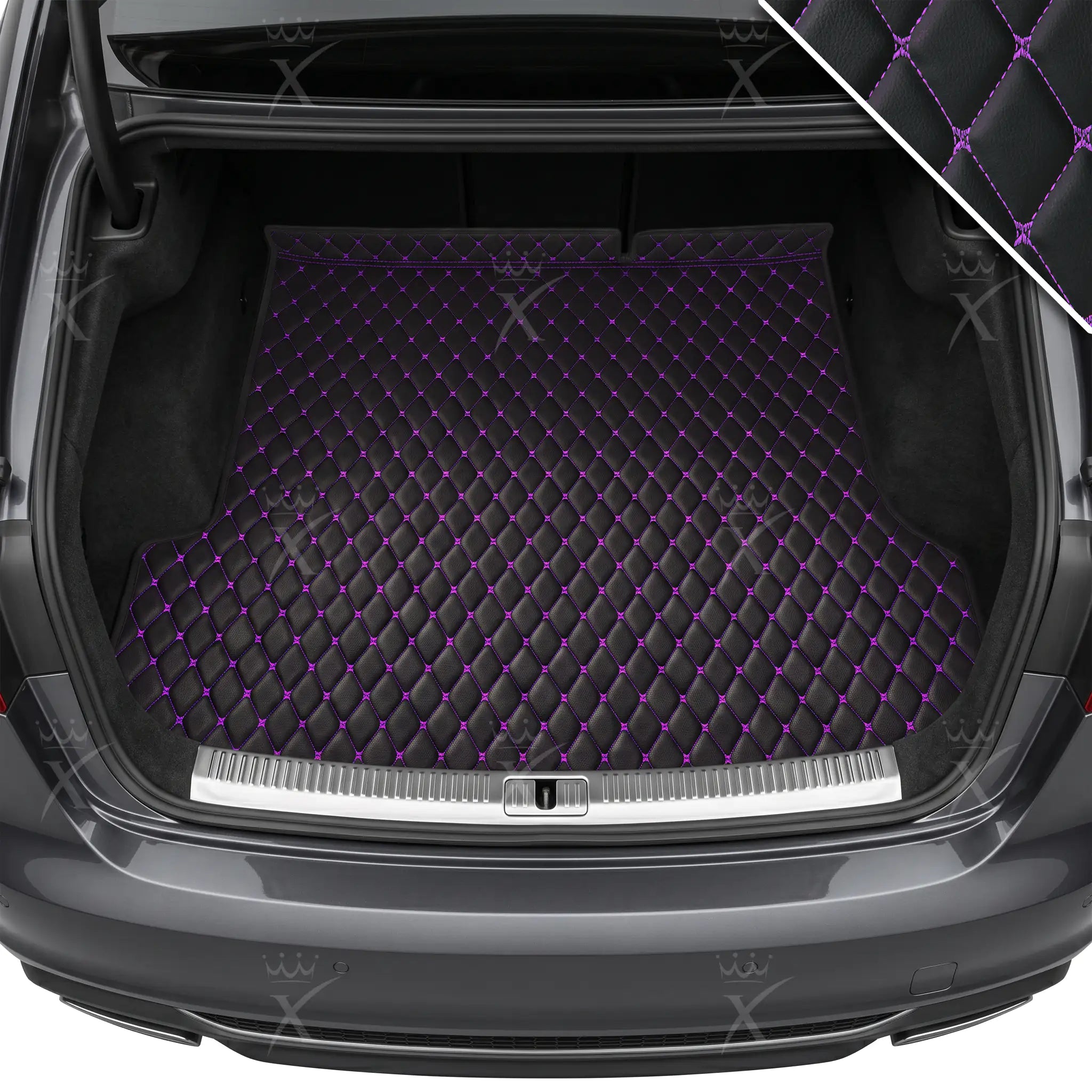 Luxus Car Mats™ - Zwart en paars stiksel Luxe leren koffer-/koffermat