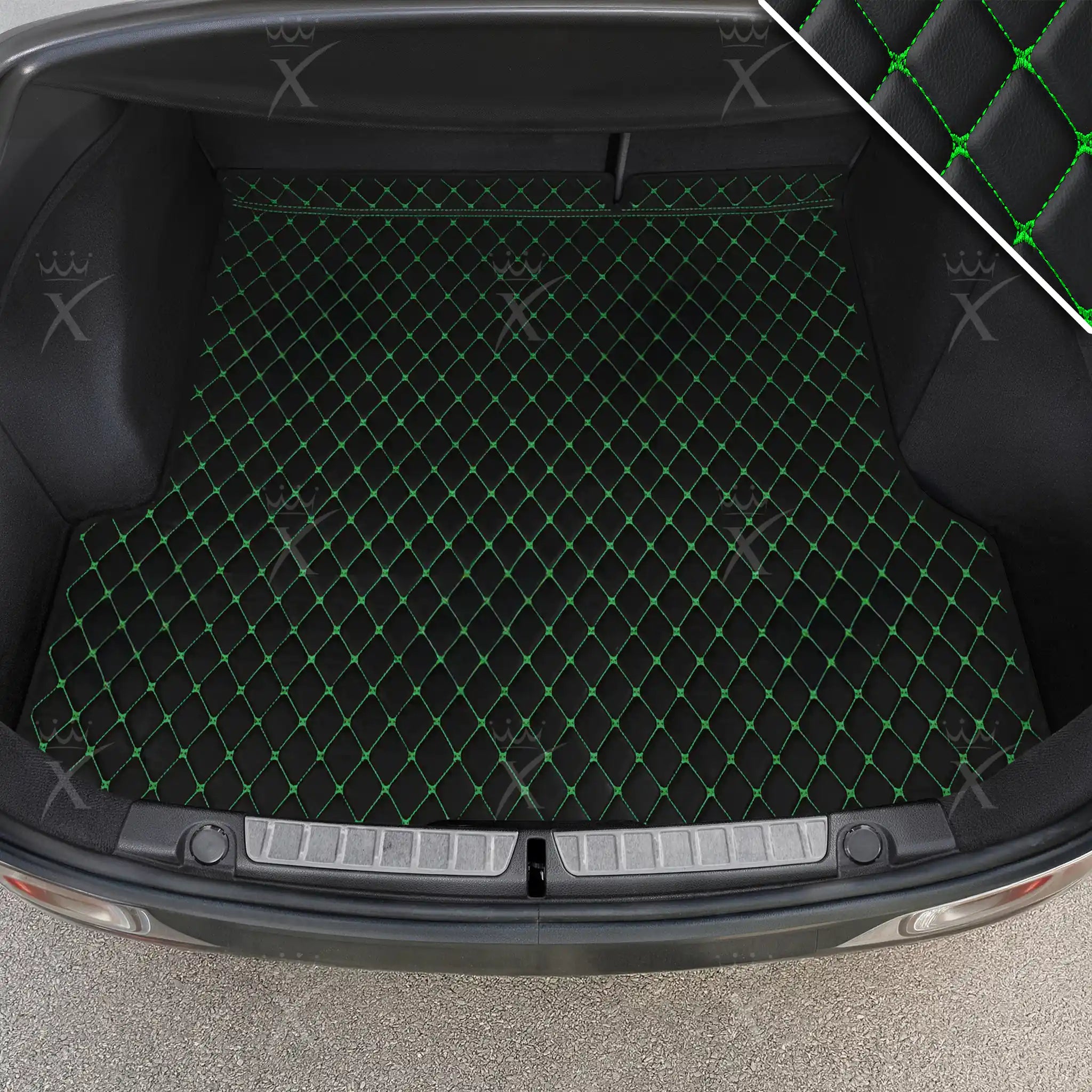Luxus Premium Diamond Custom Base Trunk Liner | Black & Green Stitching