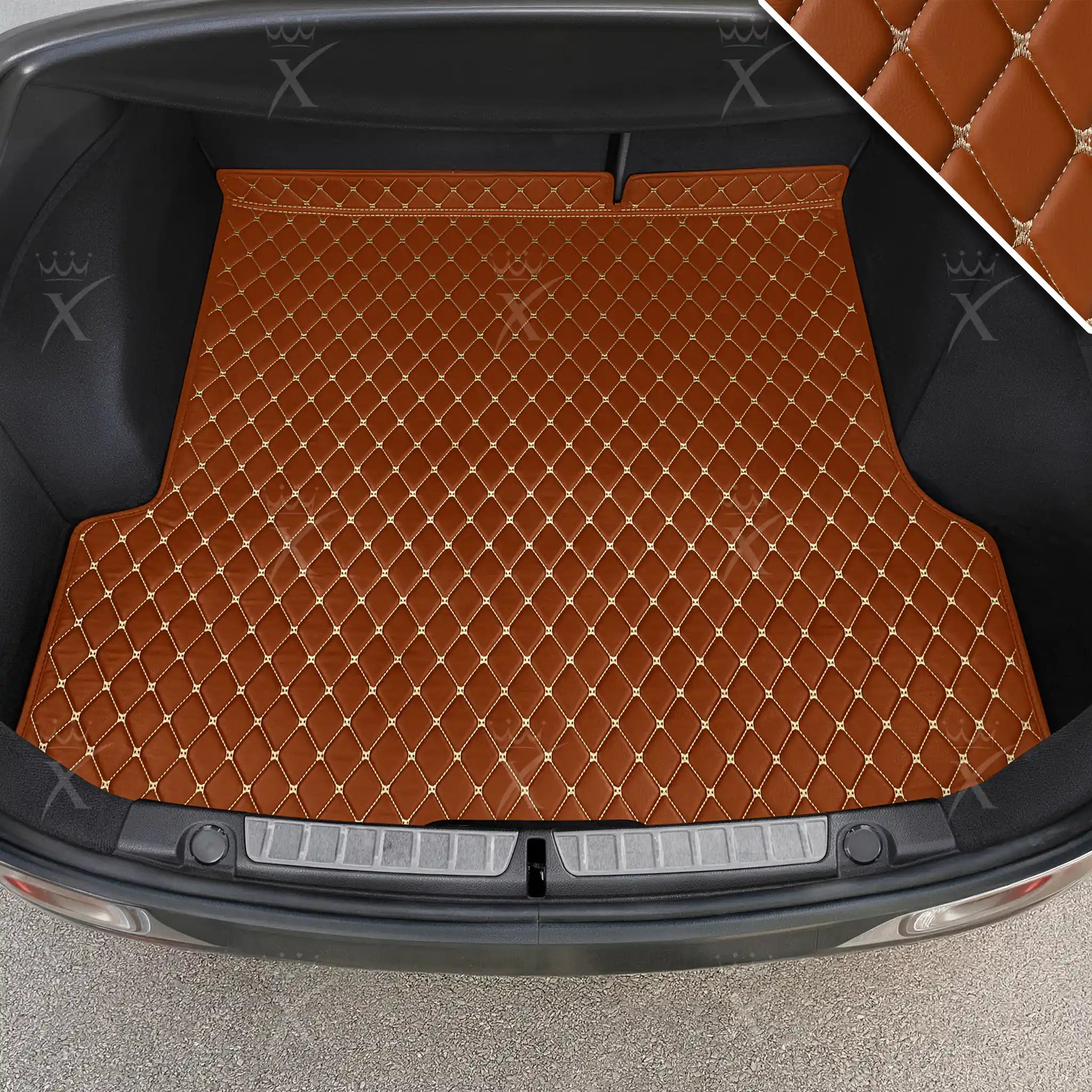 Luxus Car Mats™ – Karamellbraune Luxus-Leder-Kofferraum-/Kofferraummatte