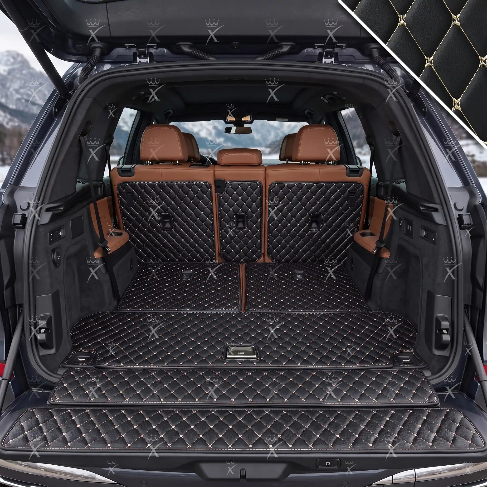 Luxus Car Mats™ - Zwarte en zwarte stiksels 3D luxe lederen koffer-/koffermat
