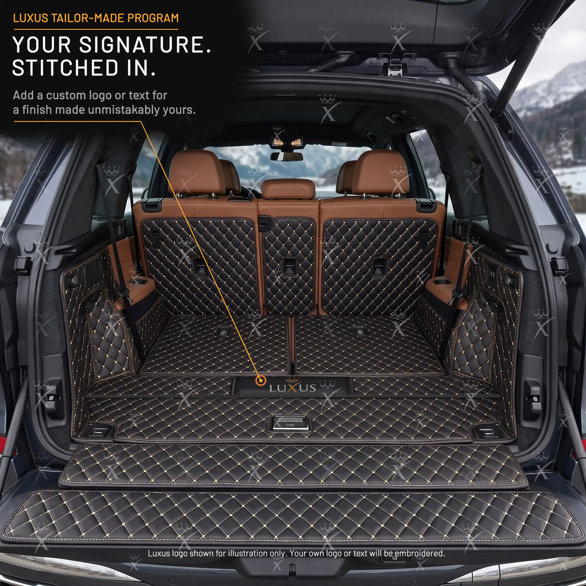 Luxus Car Mats™ - Svart og beige søm 3D luksuslærstøvel/bagasjematte