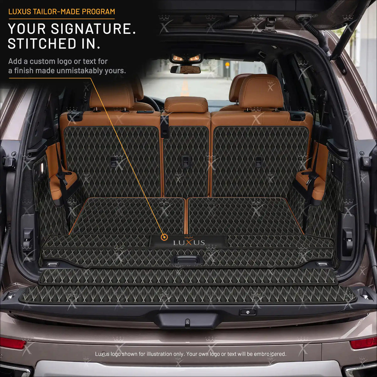Tappetini per auto Luxus™ - Tappetino per bagagliaio/stivale in pelle di lusso 3D con cuciture nere e nere