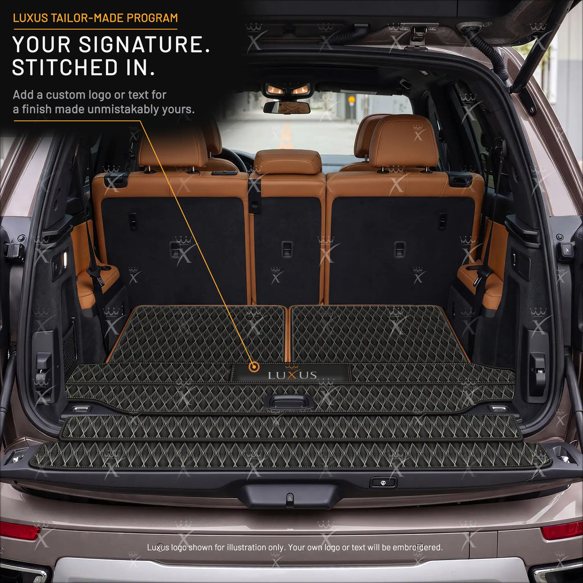 Luxus Twin-Diamond BaseFit Series Trunk Mat | Black & Beige Stitching