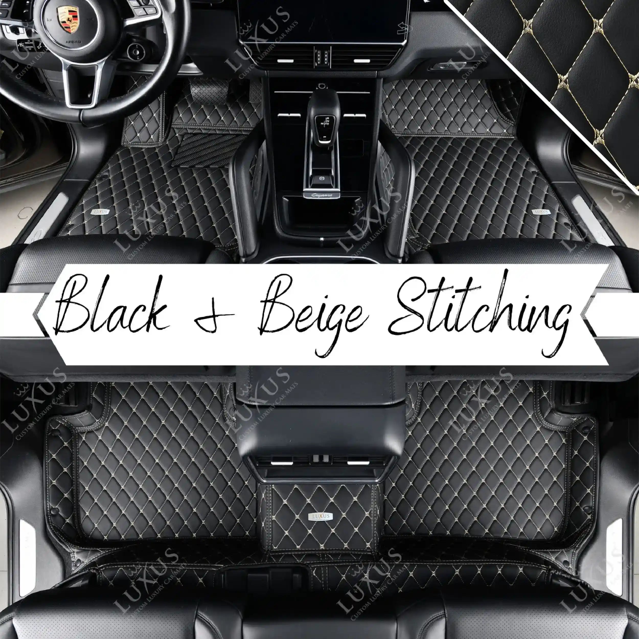 Luxus Car Mats™ – Luxus-Automatten-Set mit schwarzen und beigen Nähten