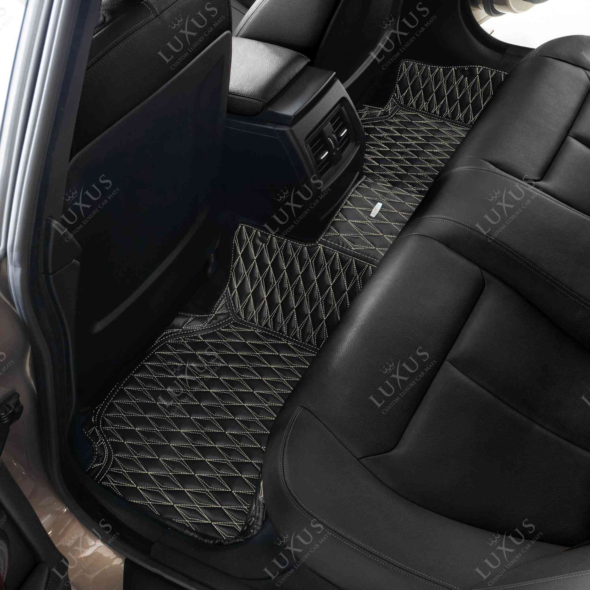 Luxus Premium Twin-Diamond Custom Luxury Car Mats Set | Black & Beige Stitching