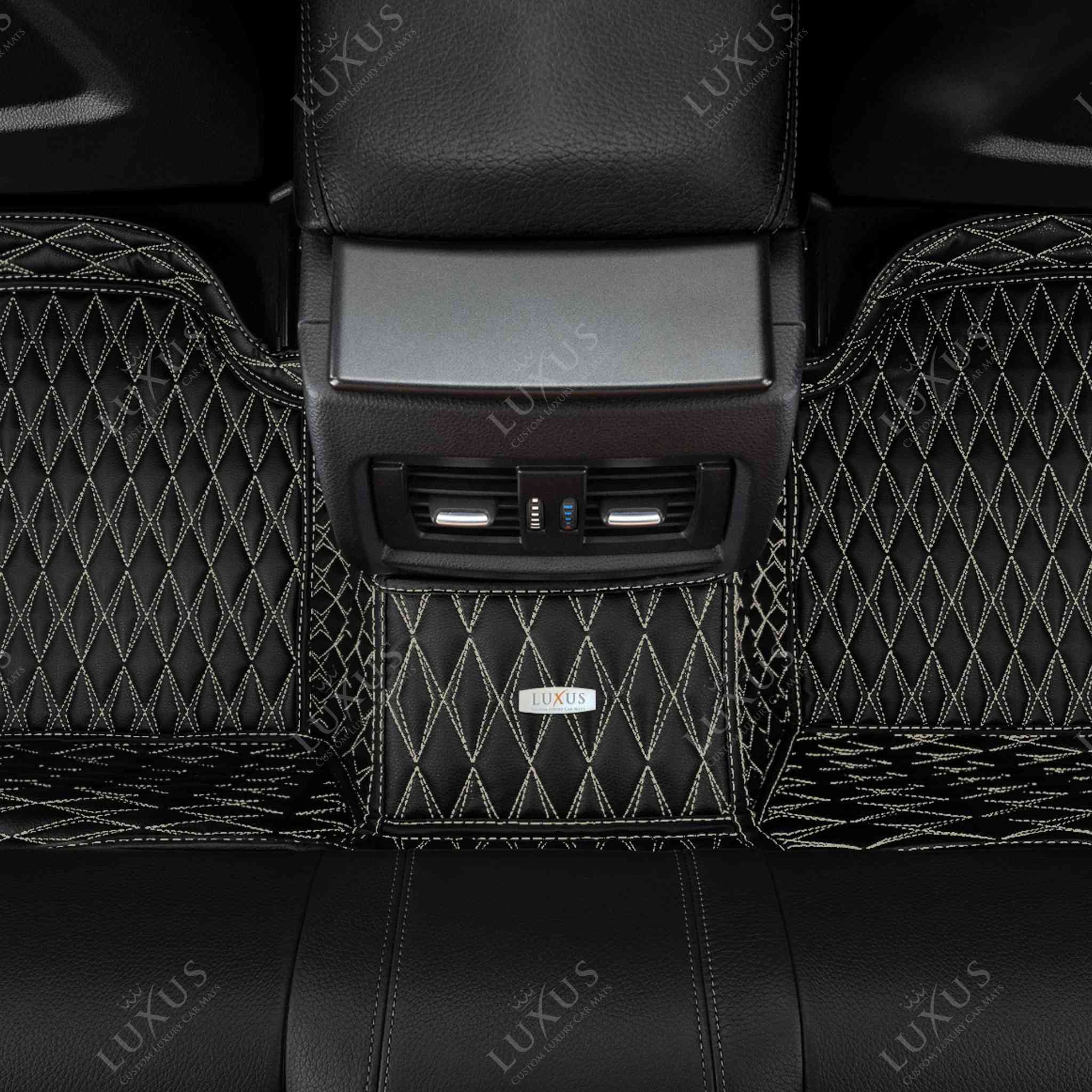 Luxus Premium Twin-Diamond Custom Luxury Car Mats Set | Black & Beige Stitching