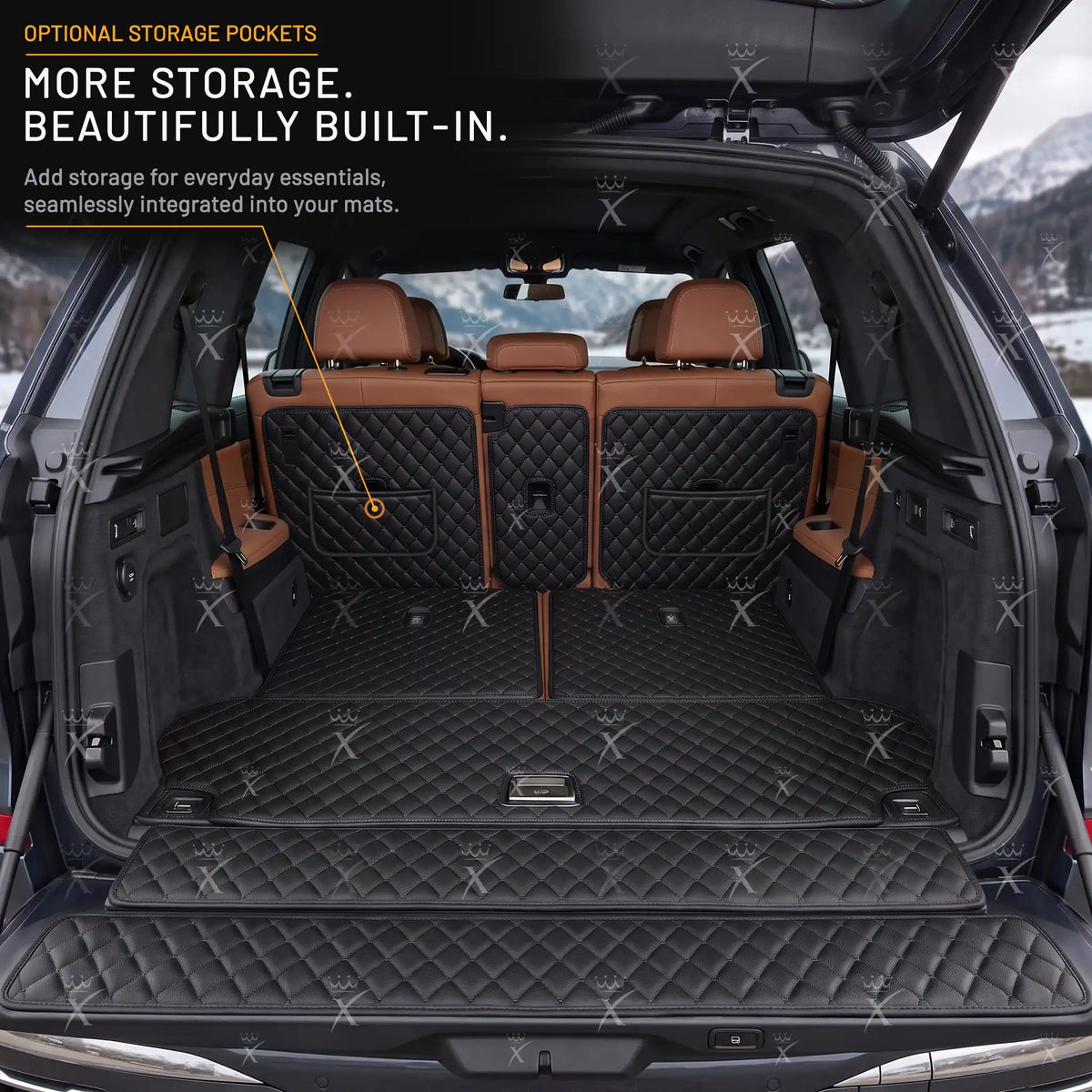 Tappetini per auto Luxus™ - Tappetino per bagagliaio/stivale in pelle di lusso 3D con cuciture nere e nere