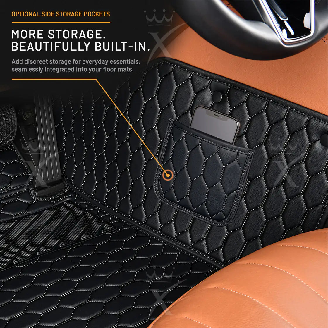 Luxus Honeycomb Double Layer Series Floor Mats | Black & Black Stitching & Beige Top Carpet