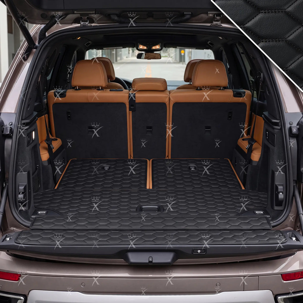 Luxus Honeycomb BaseFit Series Trunk Mat | Black & Black Stitching