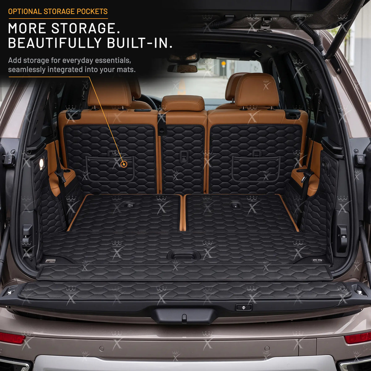 Luxus Honeycomb 360Fit Series Trunk Mat | Black & Black Stitching